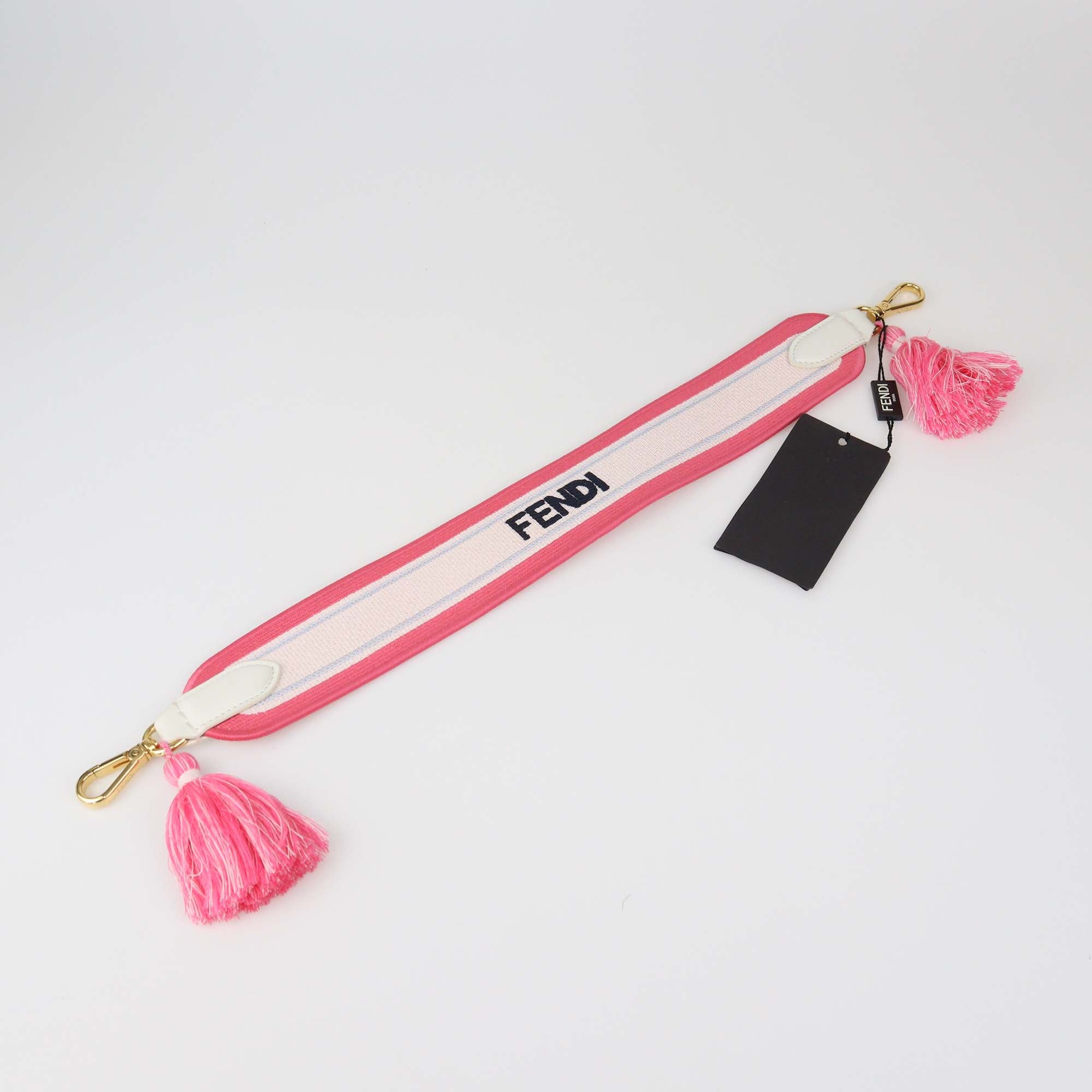 Fendi Pink/White Canvas Logo Embroidered Bag Strap