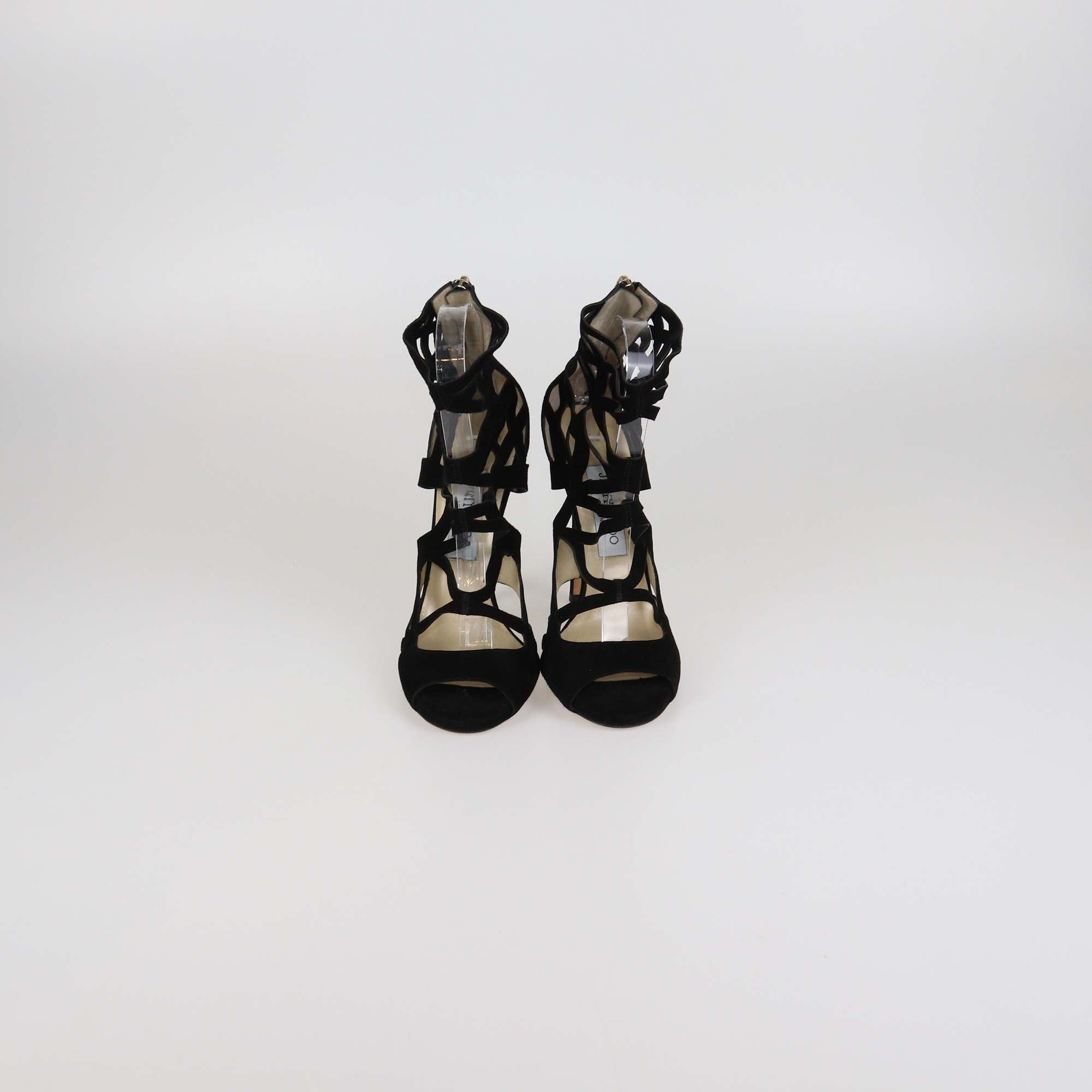 Jimmy Choo Black Suede Caged Gladiator Sandals