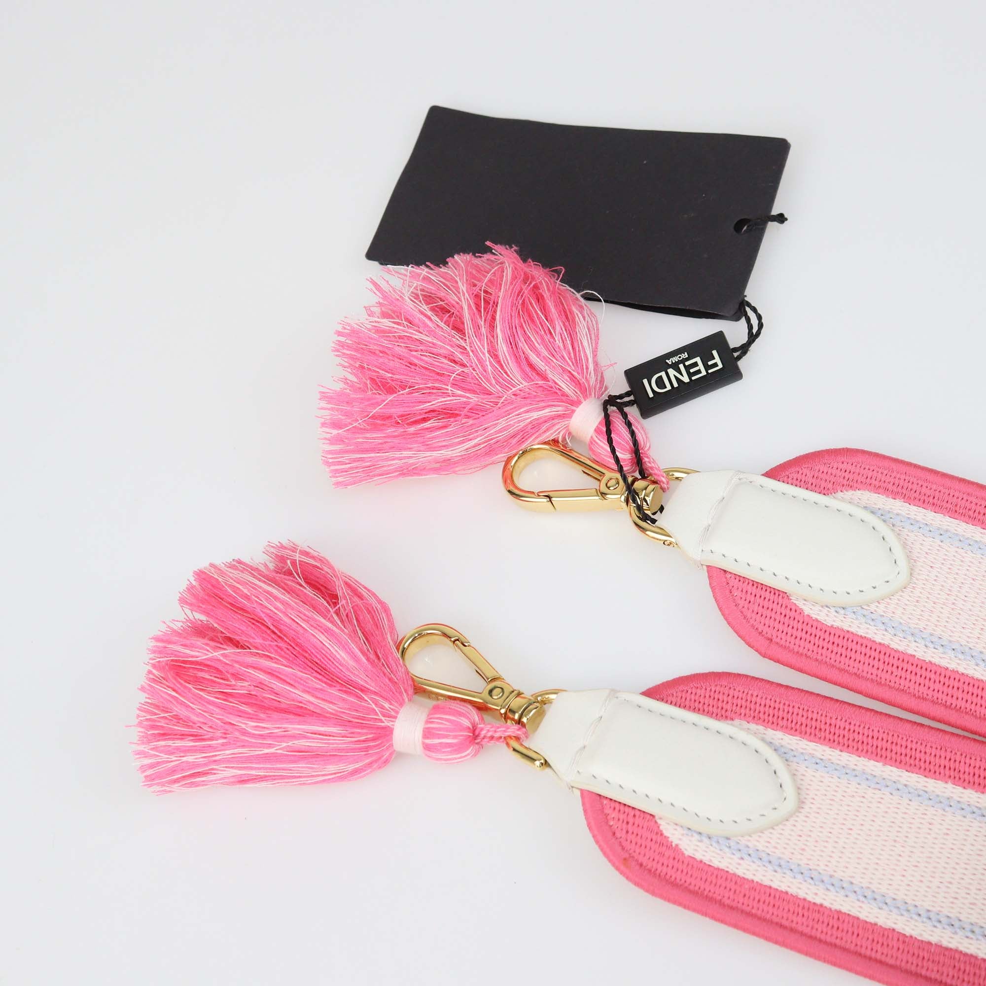 Fendi Pink/White Canvas Logo Embroidered Bag Strap