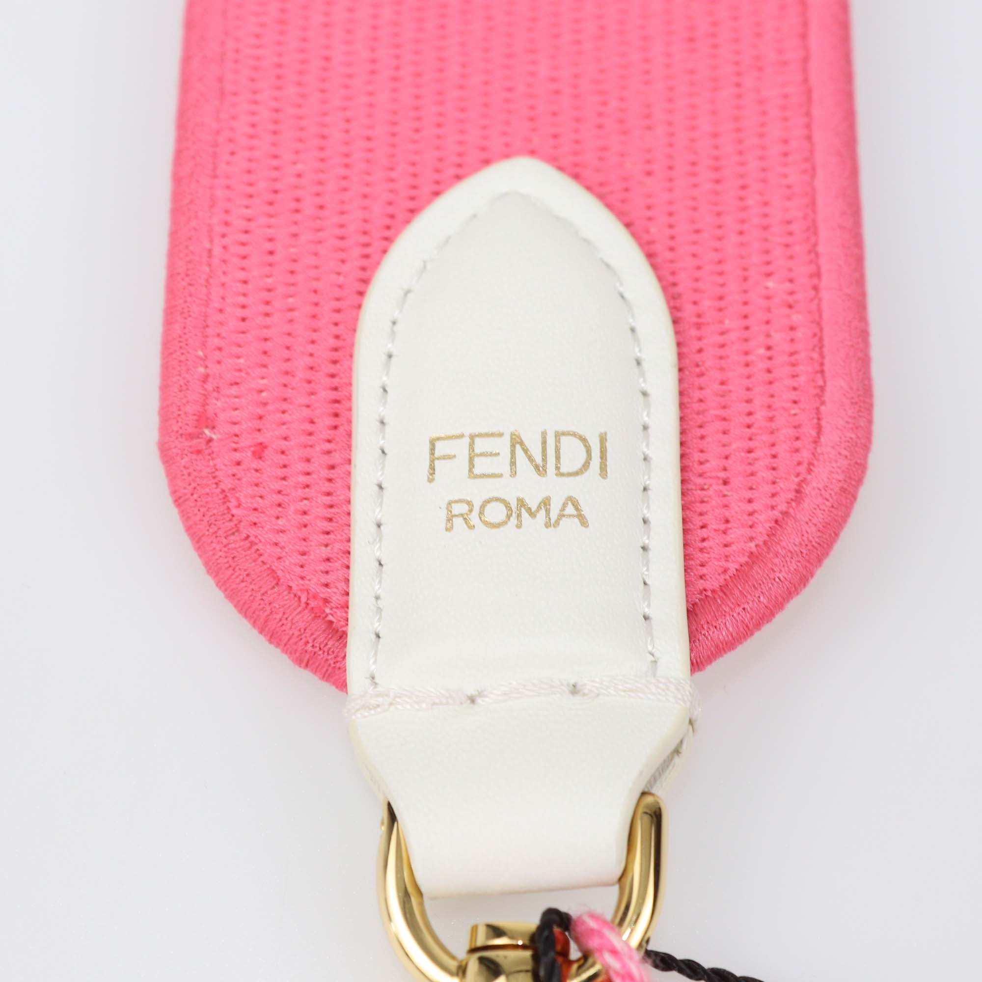 Fendi Pink/White Canvas Logo Embroidered Bag Strap