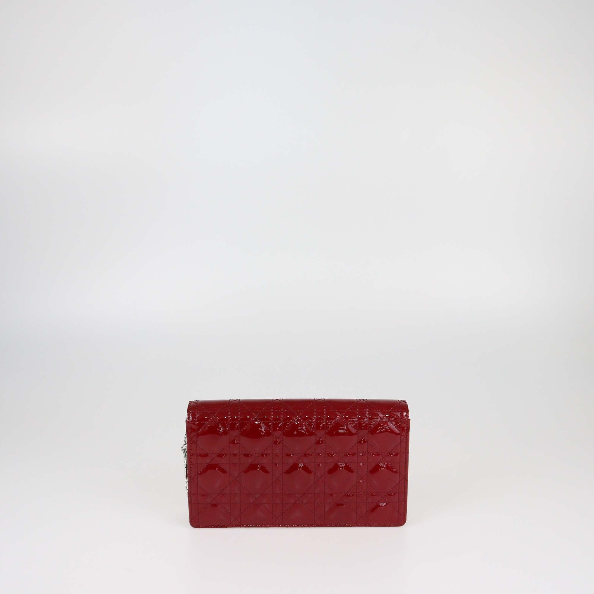 Christian Dior Red Cannage Lady Dior Pouch On Chain Womens Christian Dior