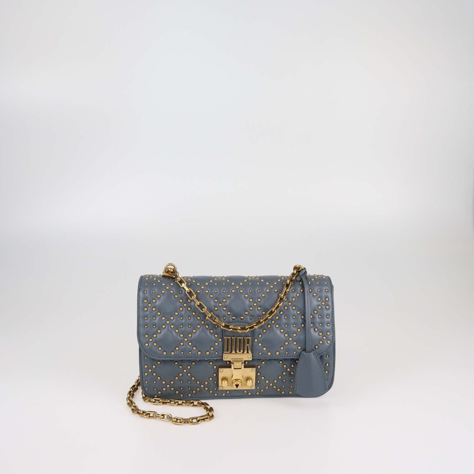 Christian Dior Grey Quilted Studded Medium Addict Flap Bag