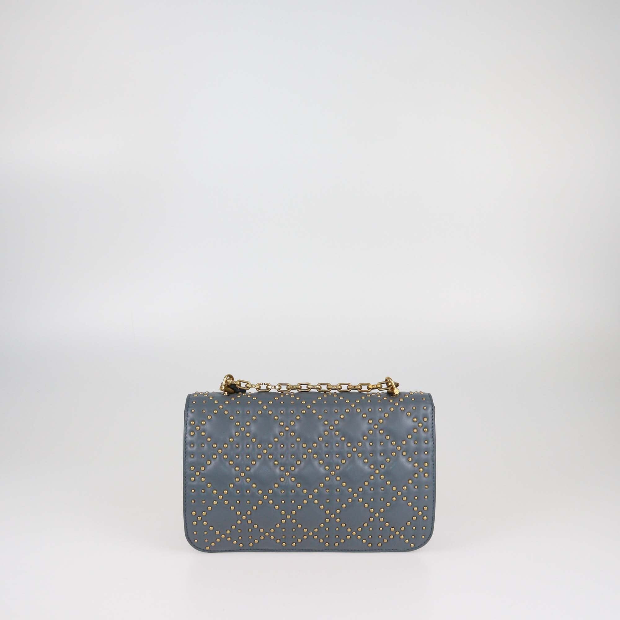 Christian Dior Grey Quilted Studded Medium Addict Flap Bag Womens Christian Dior