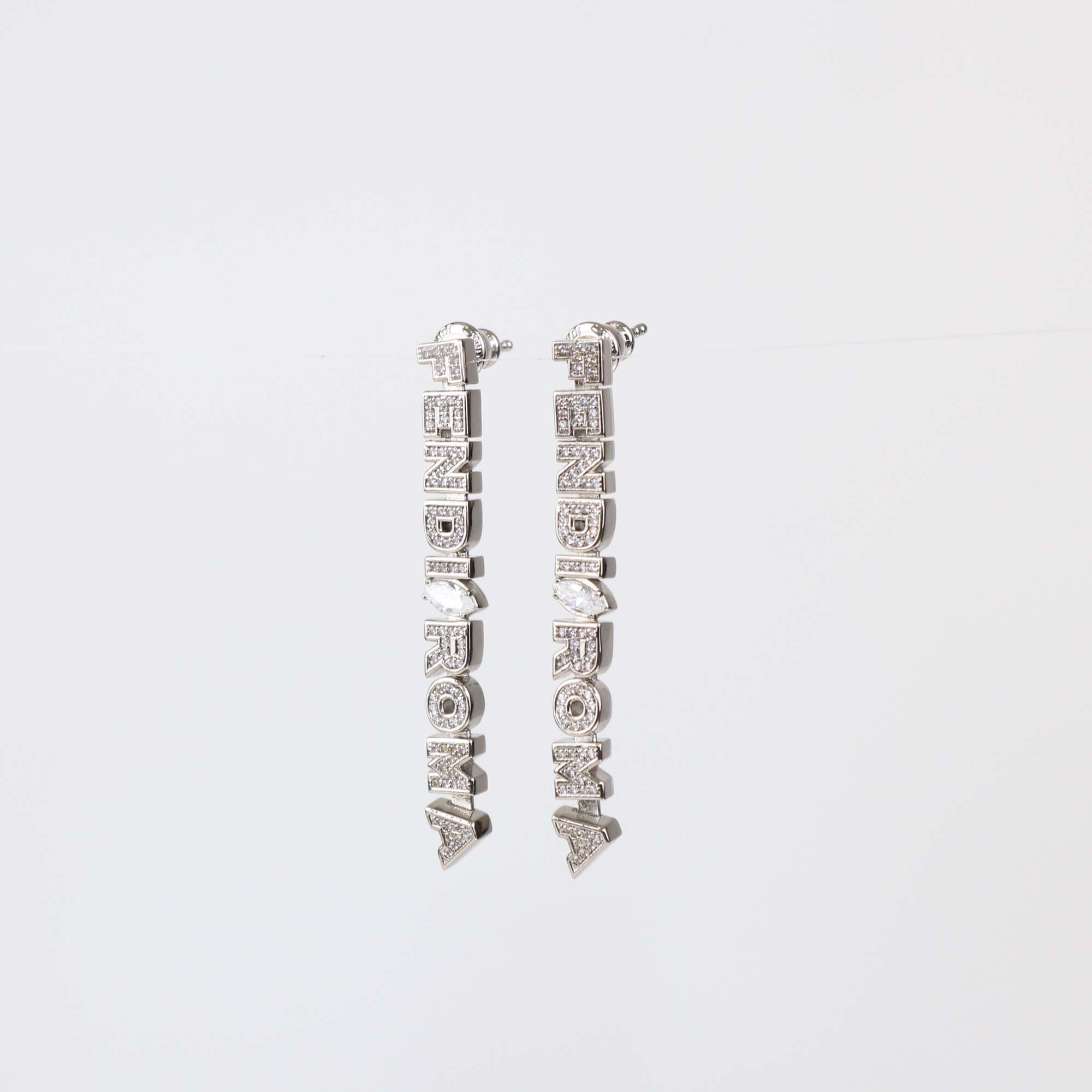 Fendi Silver Tone Metal Crystal Embellished Fendi Roma Drop Earrings