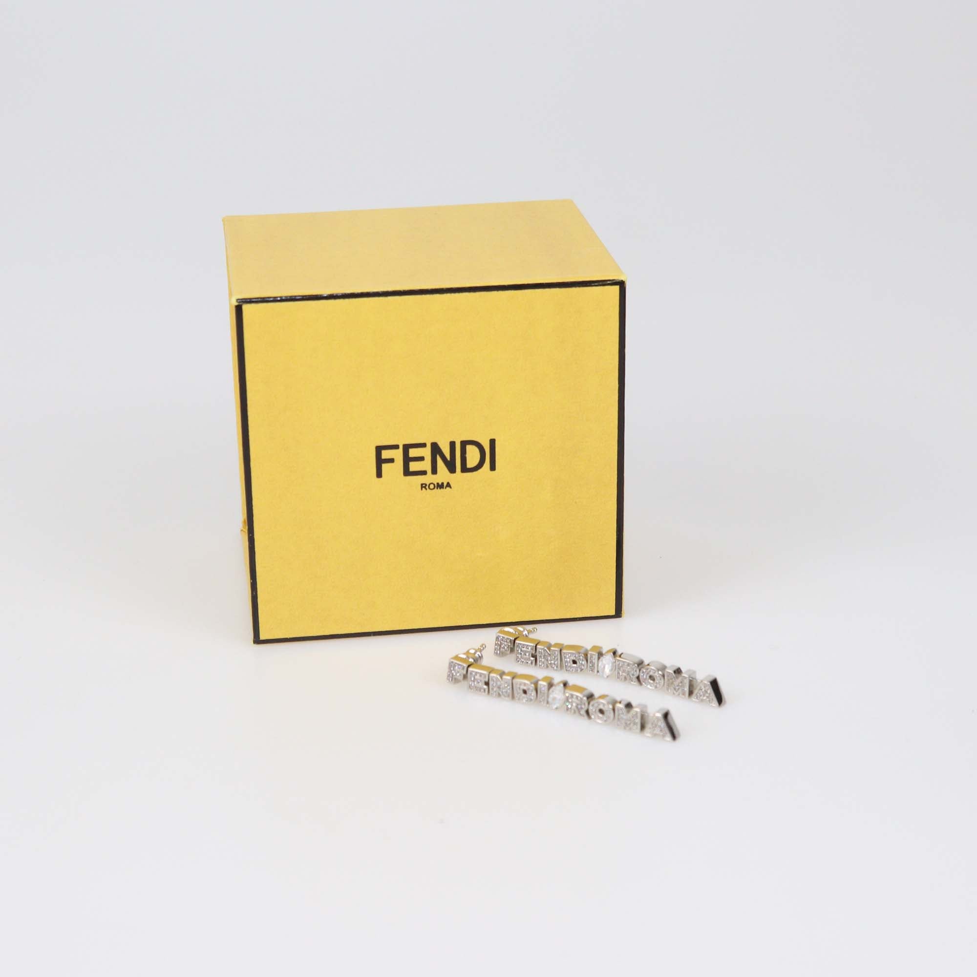 Fendi Silver Tone Metal Crystal Embellished Fendi Roma Drop Earrings
