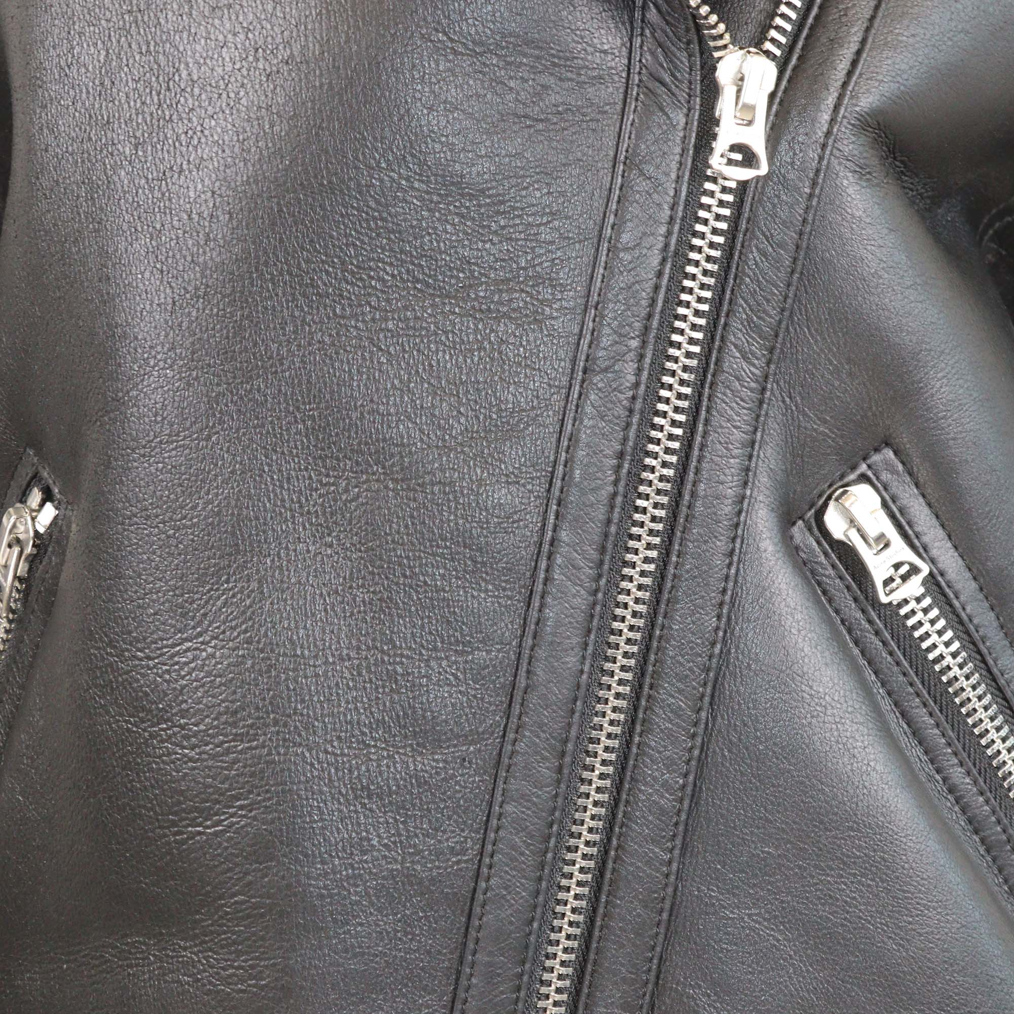 Acne Studio Black Leather Oversized Velocite Shearling Jacket