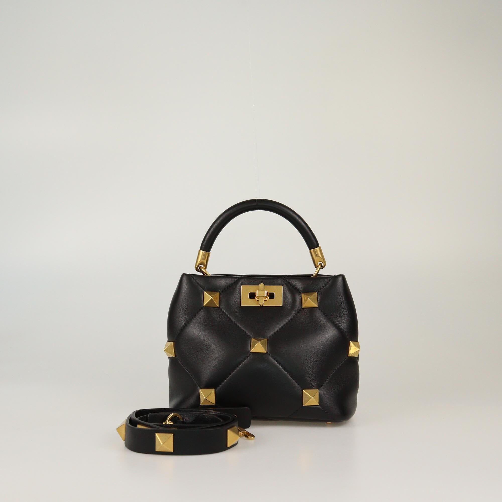 Valentino Black Quilted Small Roman Stud Top Handle Bag Womens Valentino