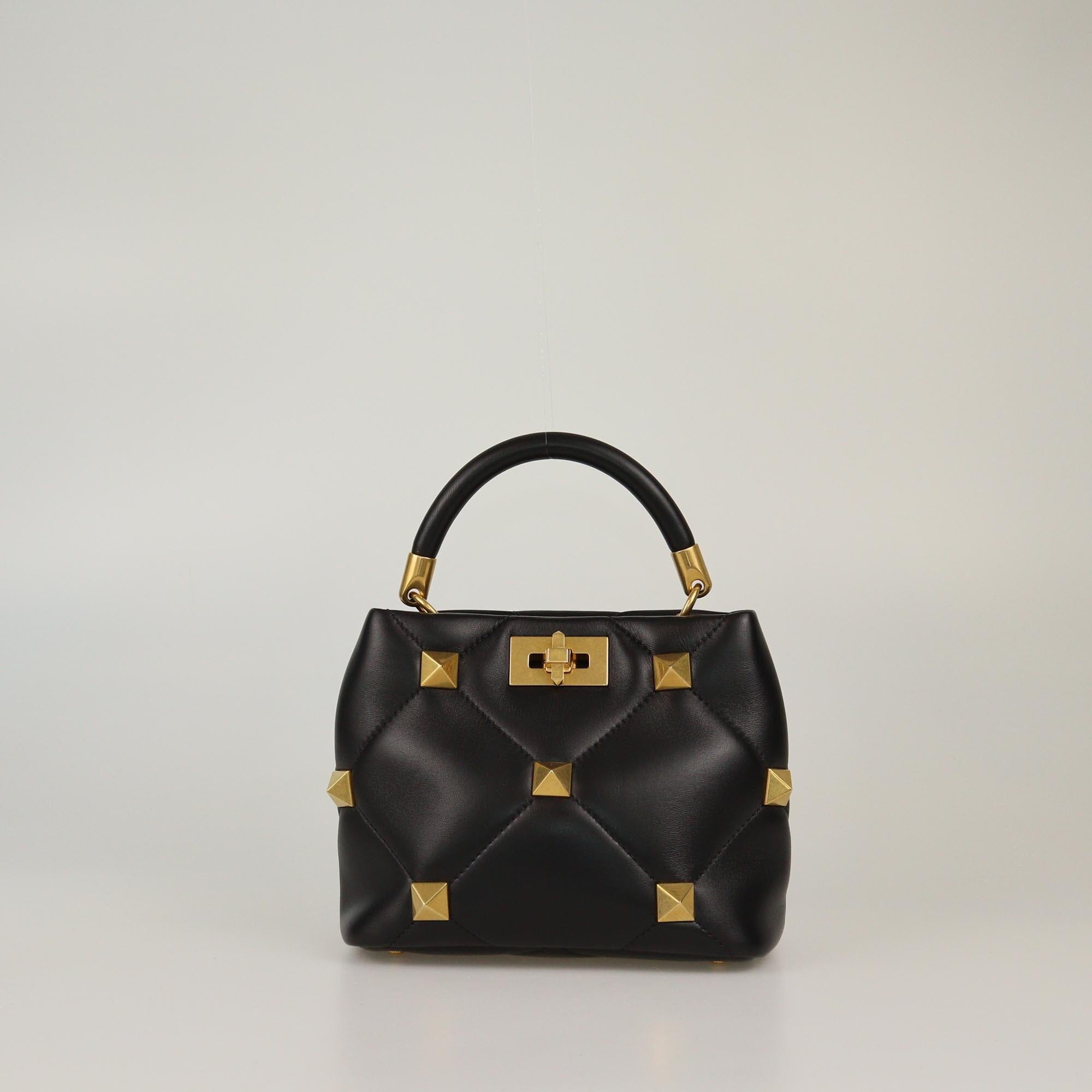 Valentino Black Quilted Small Roman Stud Top Handle Bag Womens Valentino
