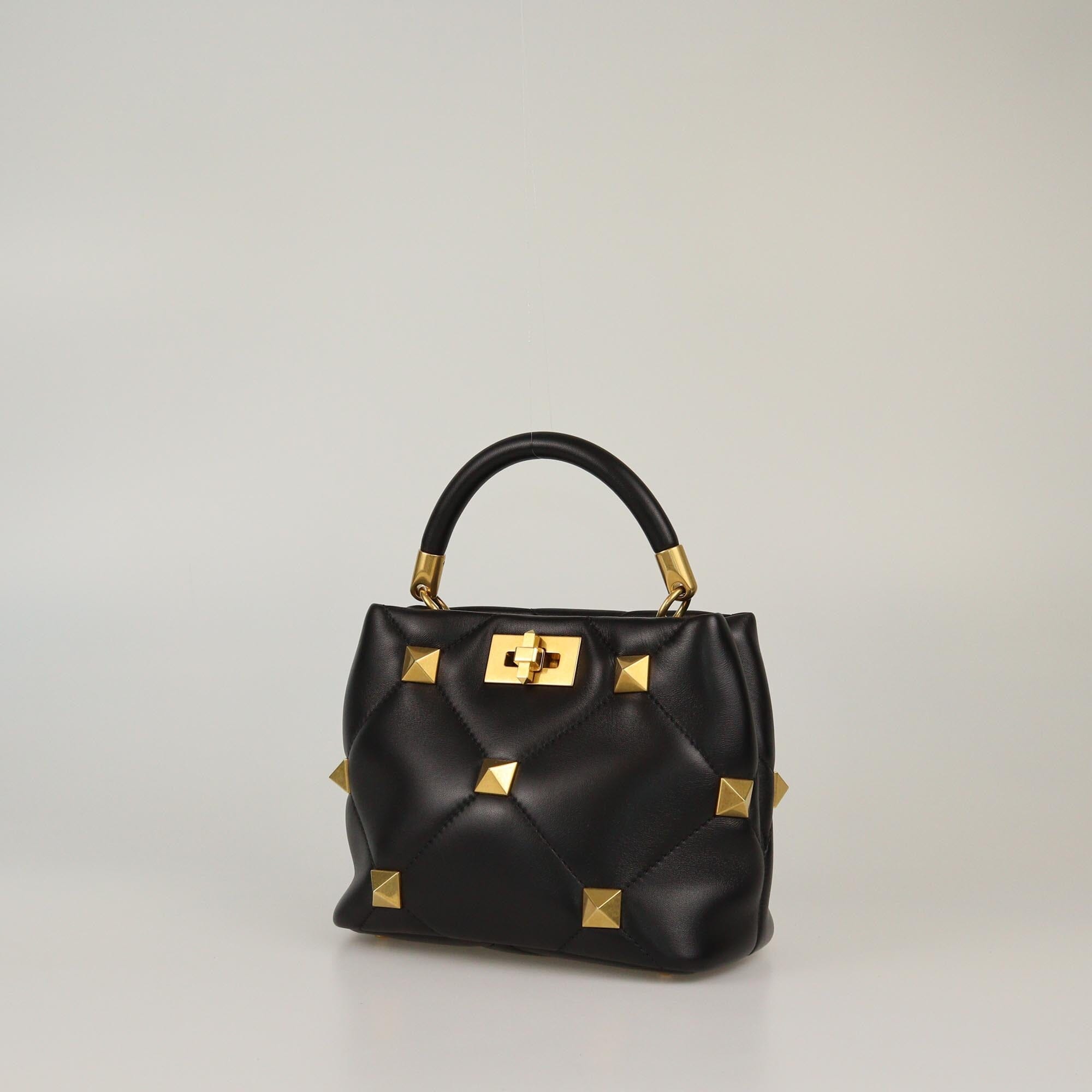 Valentino Black Quilted Small Roman Stud Top Handle Bag Womens Valentino