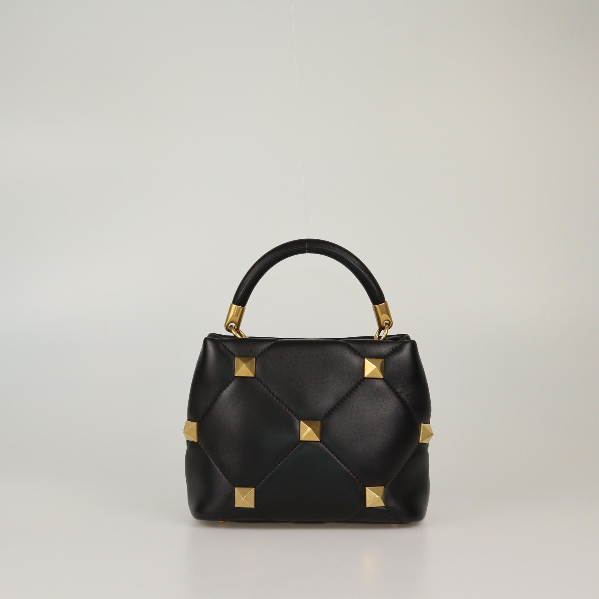 Valentino Black Quilted Small Roman Stud Top Handle Bag Womens Valentino