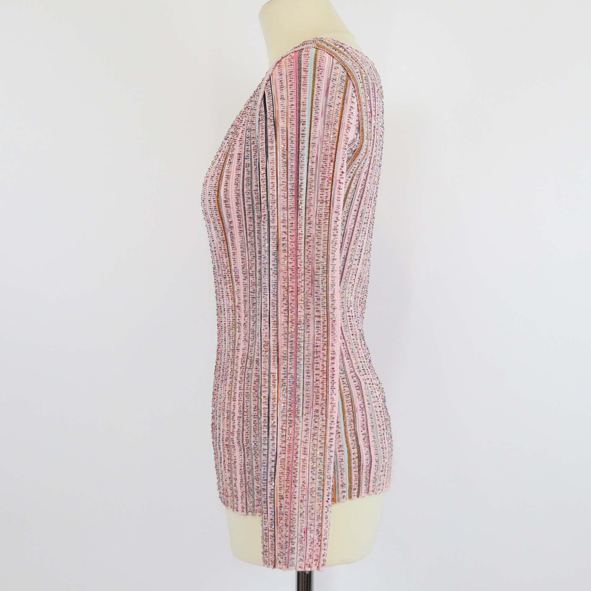 Missoni Light Pink/Multicolor Blend Viscose Sequins V Neck Sweater