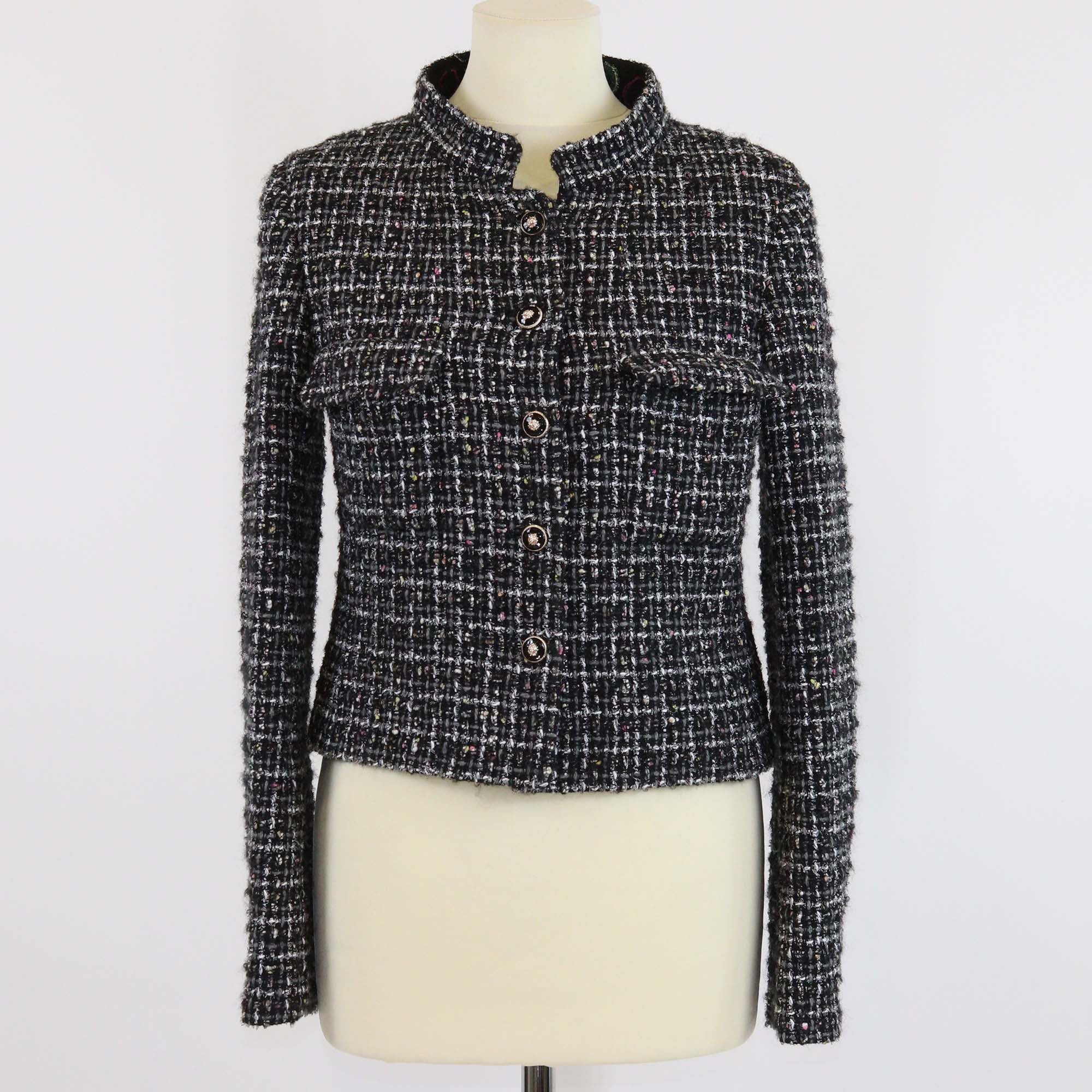 Chanel Black Tweed Blend Wool Long Sleeve Jacket