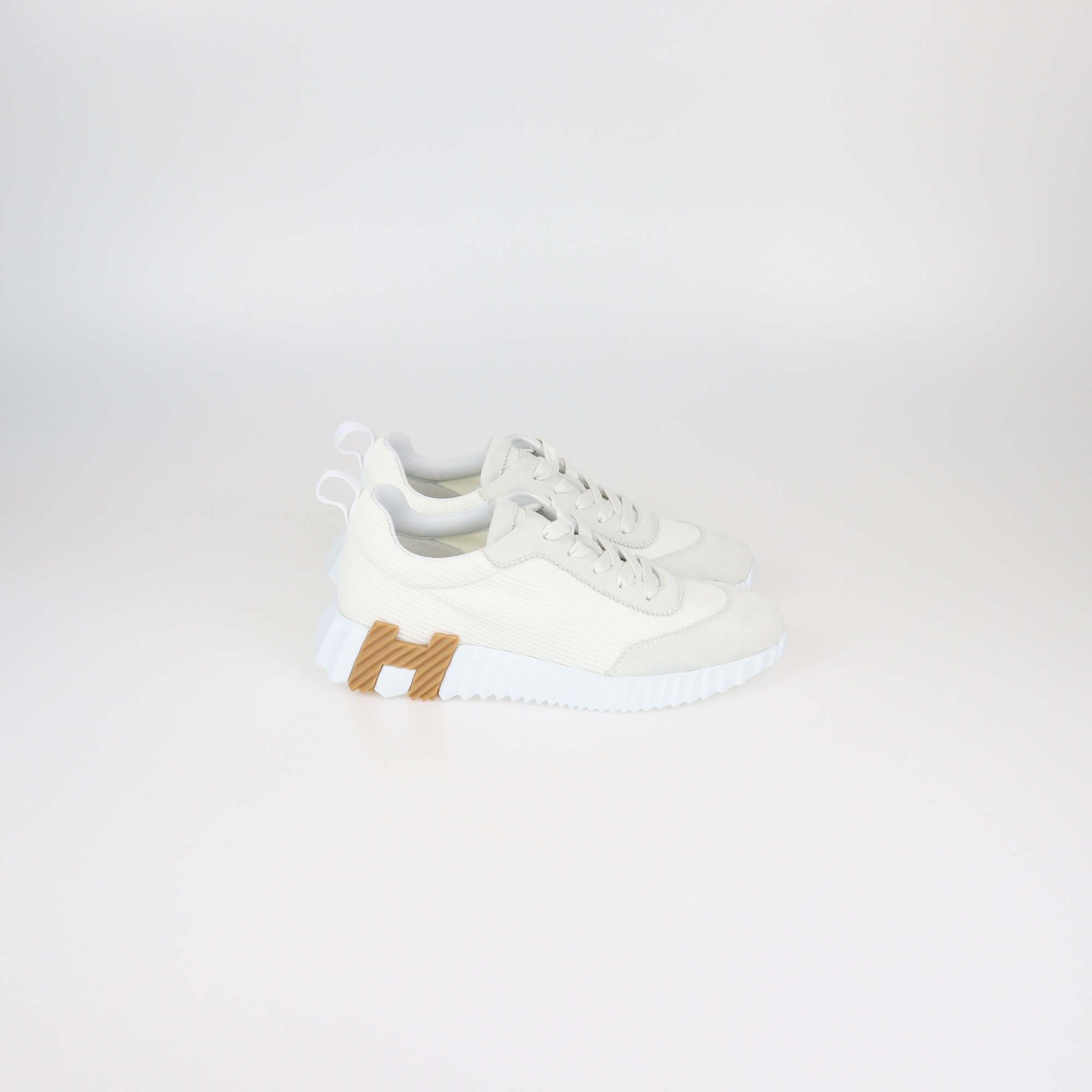 Hermes White Technical Mesh and Suede Bouncing Sneakers