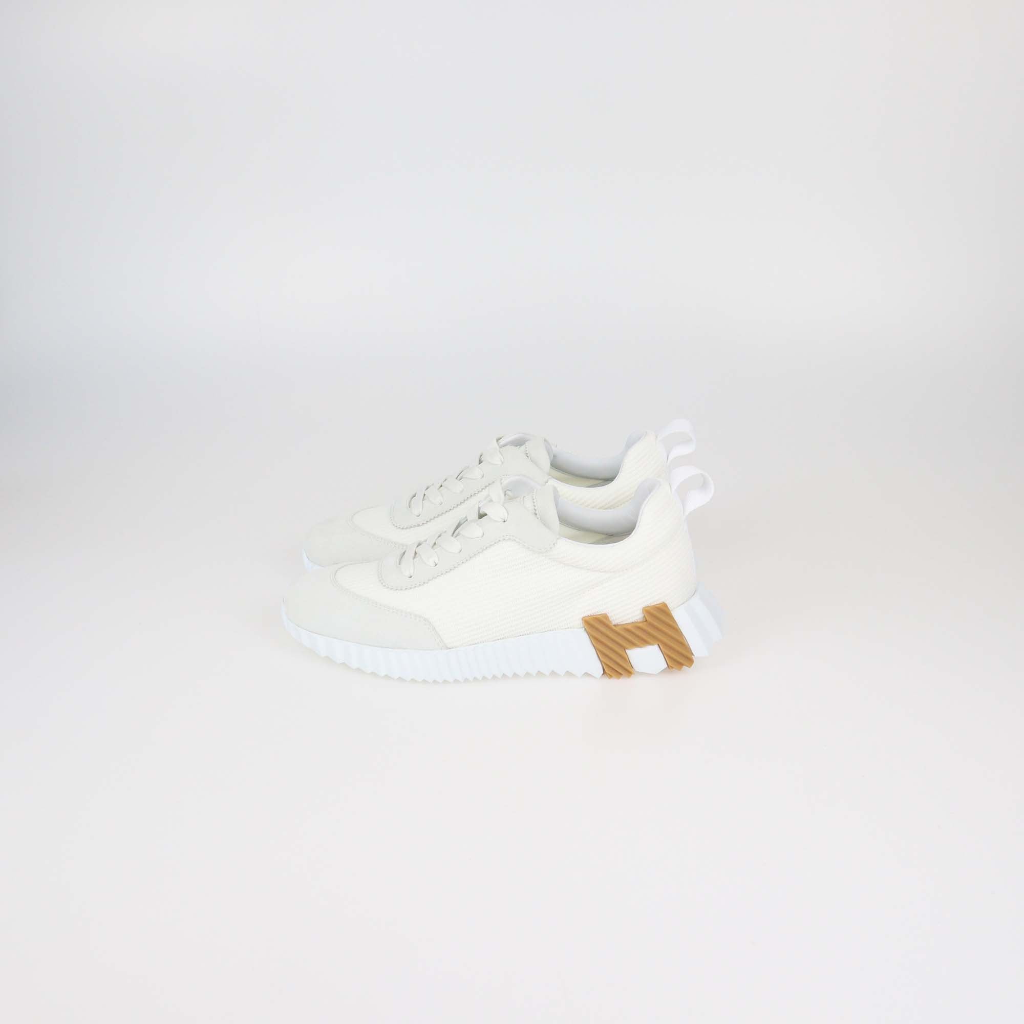 Hermes White Technical Mesh and Suede Bouncing Sneakers