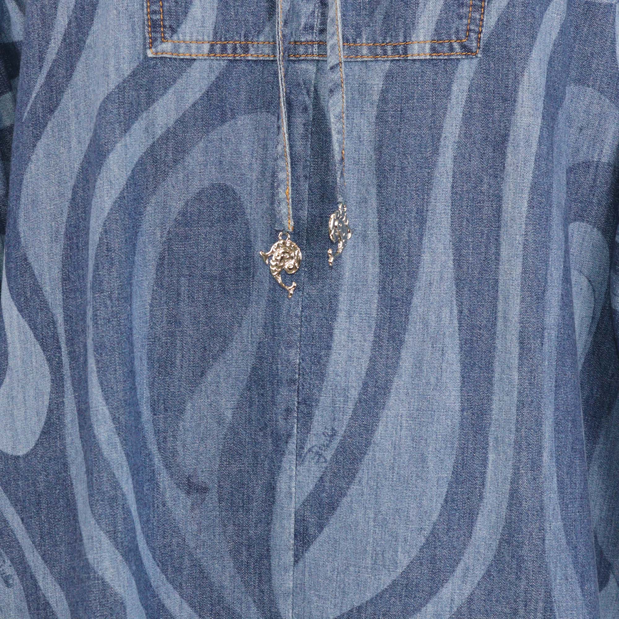 Pucci Blue Denim Marmo Print Kaftan Dress