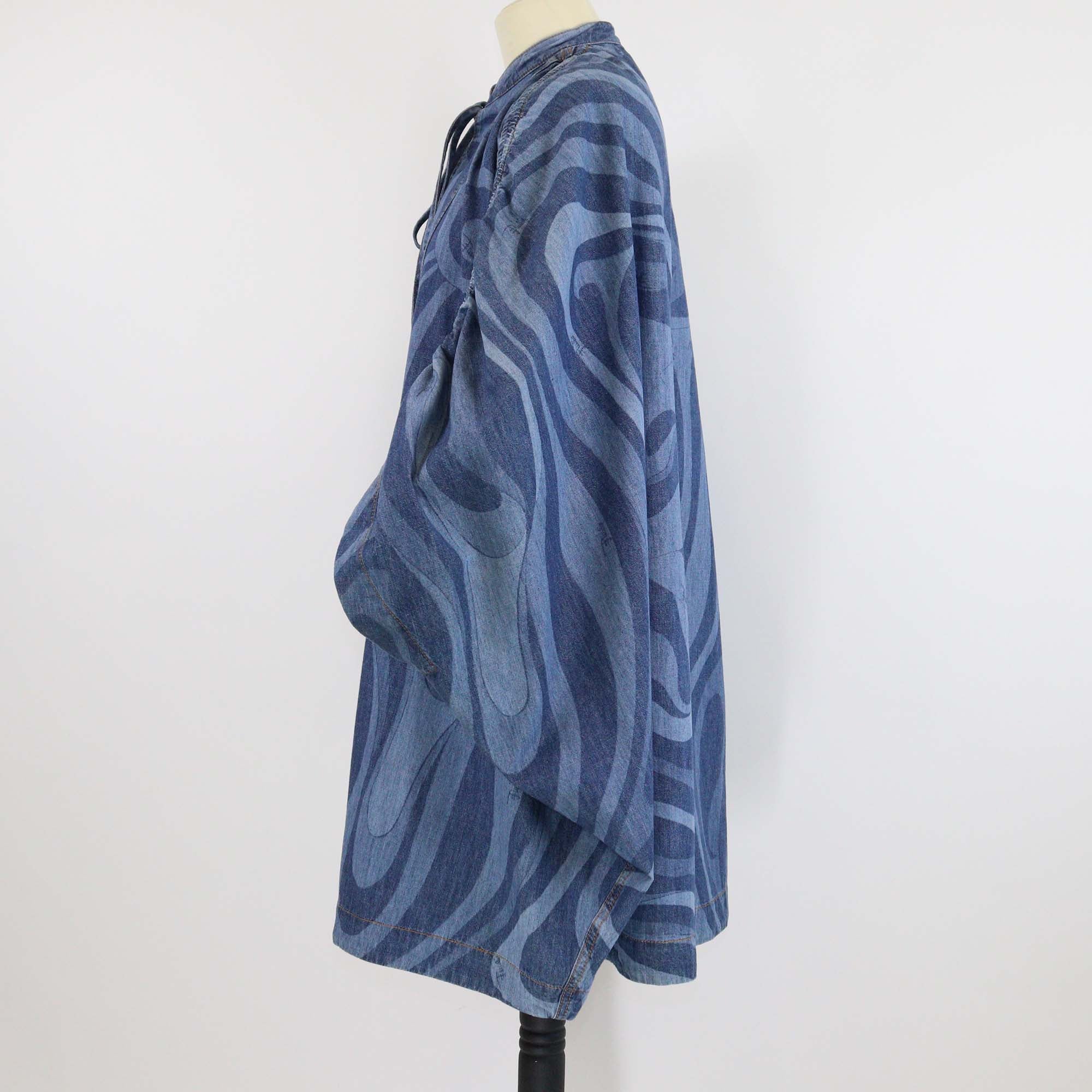 Pucci Blue Denim Marmo Print Kaftan Dress