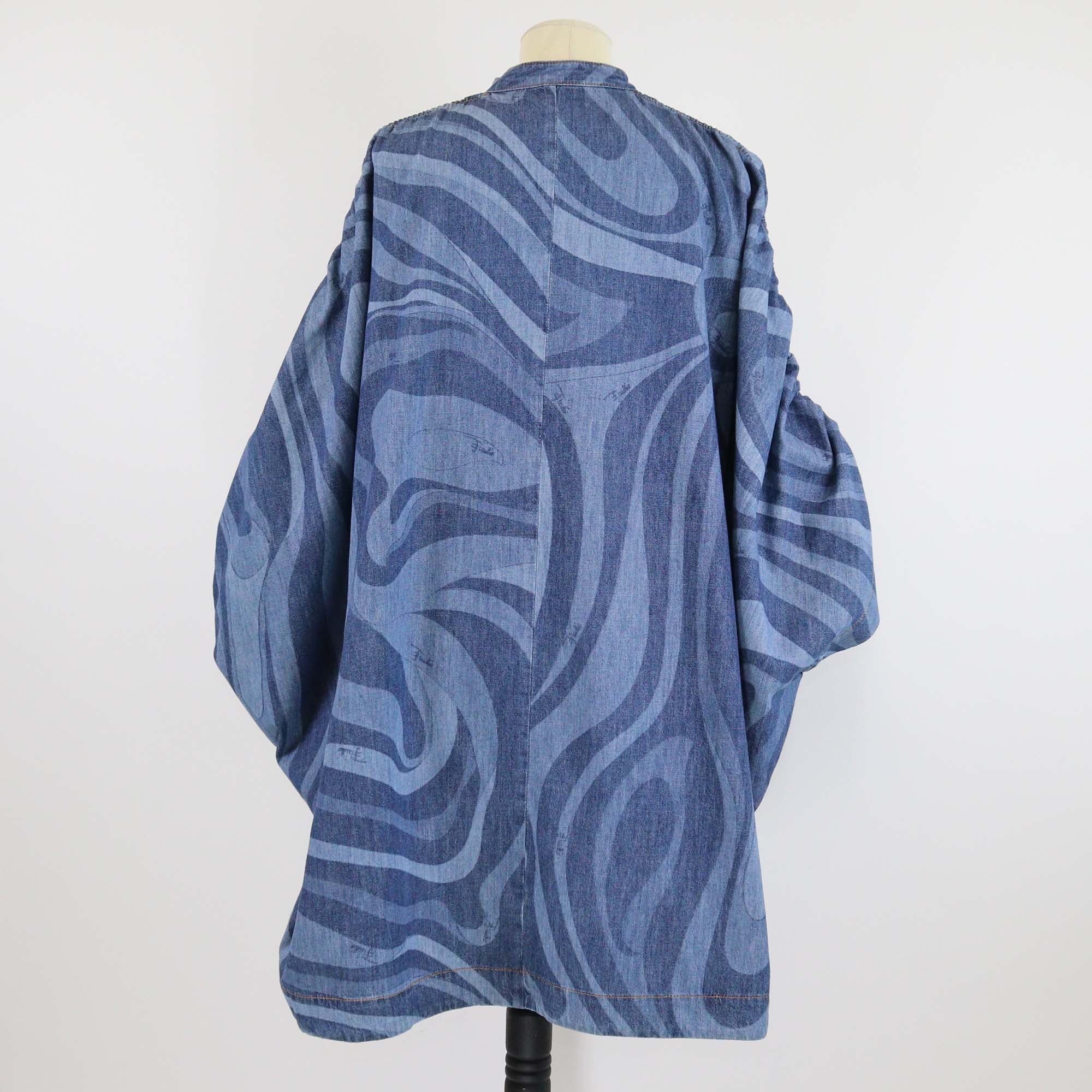 Pucci Blue Denim Marmo Print Kaftan Dress