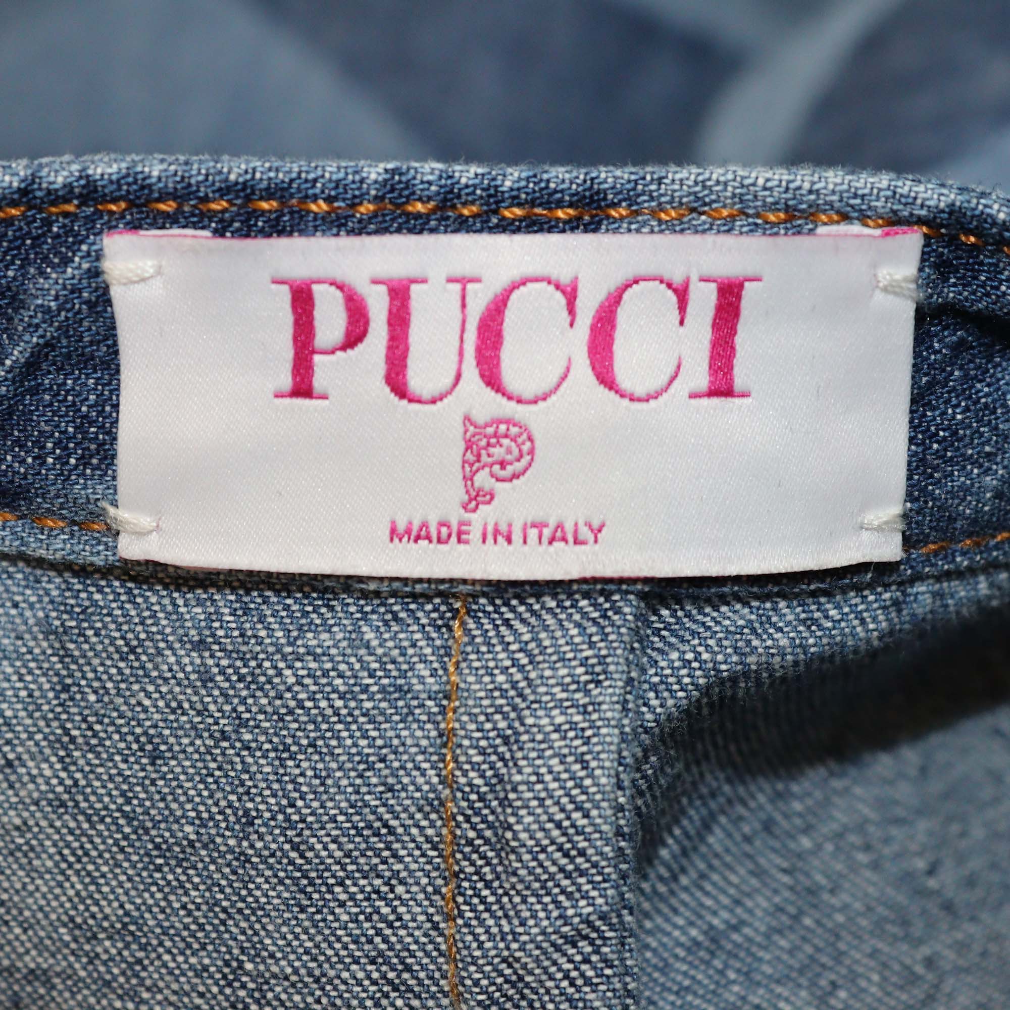 Pucci Blue Denim Marmo Print Kaftan Dress