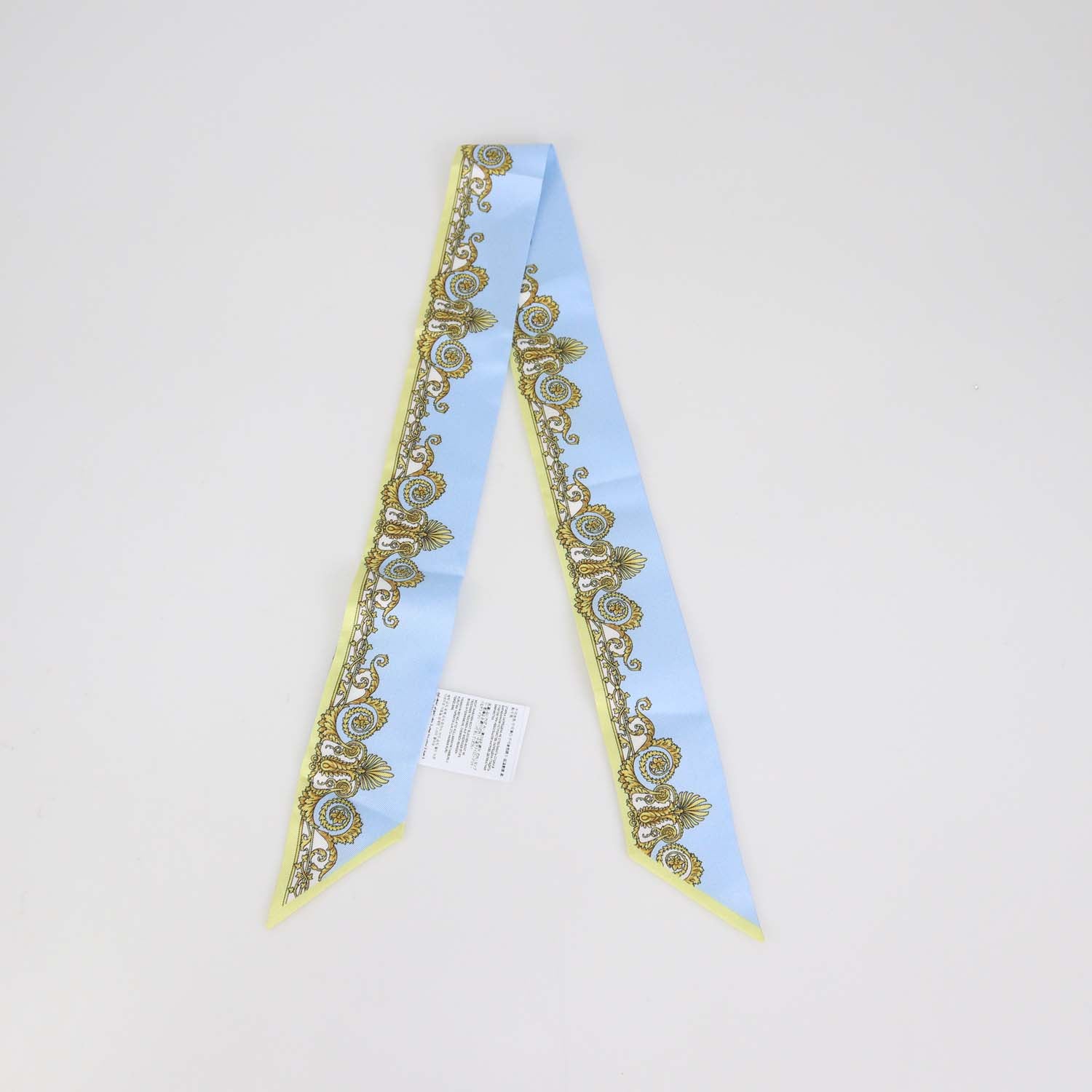 Versace Light Blue/Yellow Silk Spring Barocco Print Twill Ribbon