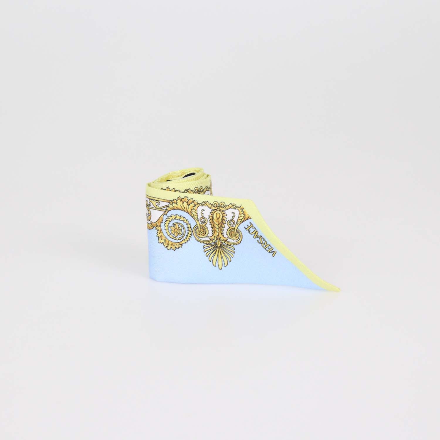 Versace Light Blue/Yellow Silk Spring Barocco Print Twill Ribbon
