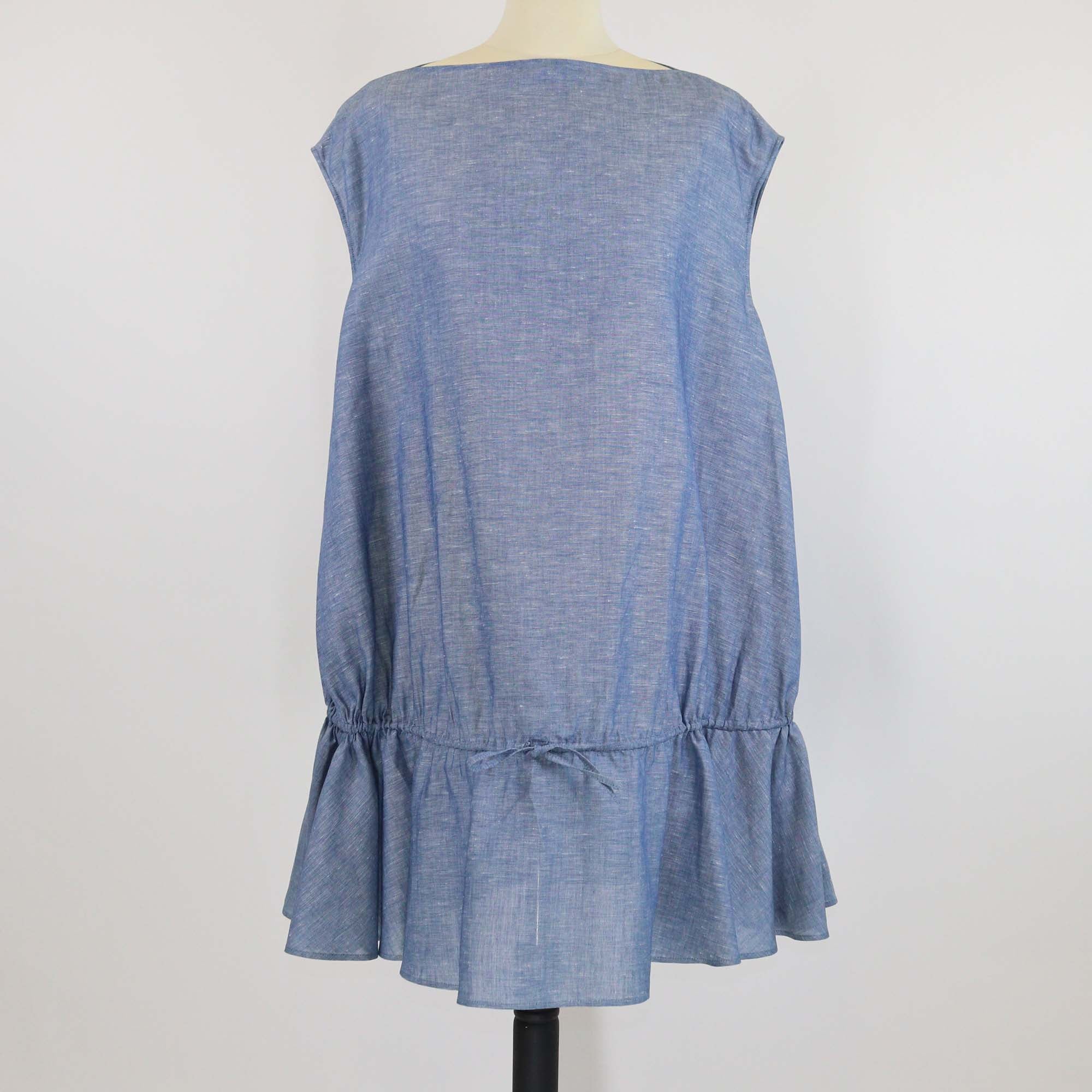 Alaia Blue Blend Cotton Chambray Ruched Mini Dress