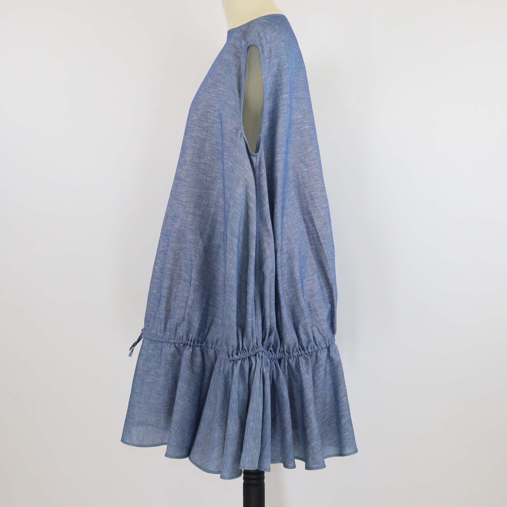 Alaia Blue Blend Cotton Chambray Ruched Mini Dress