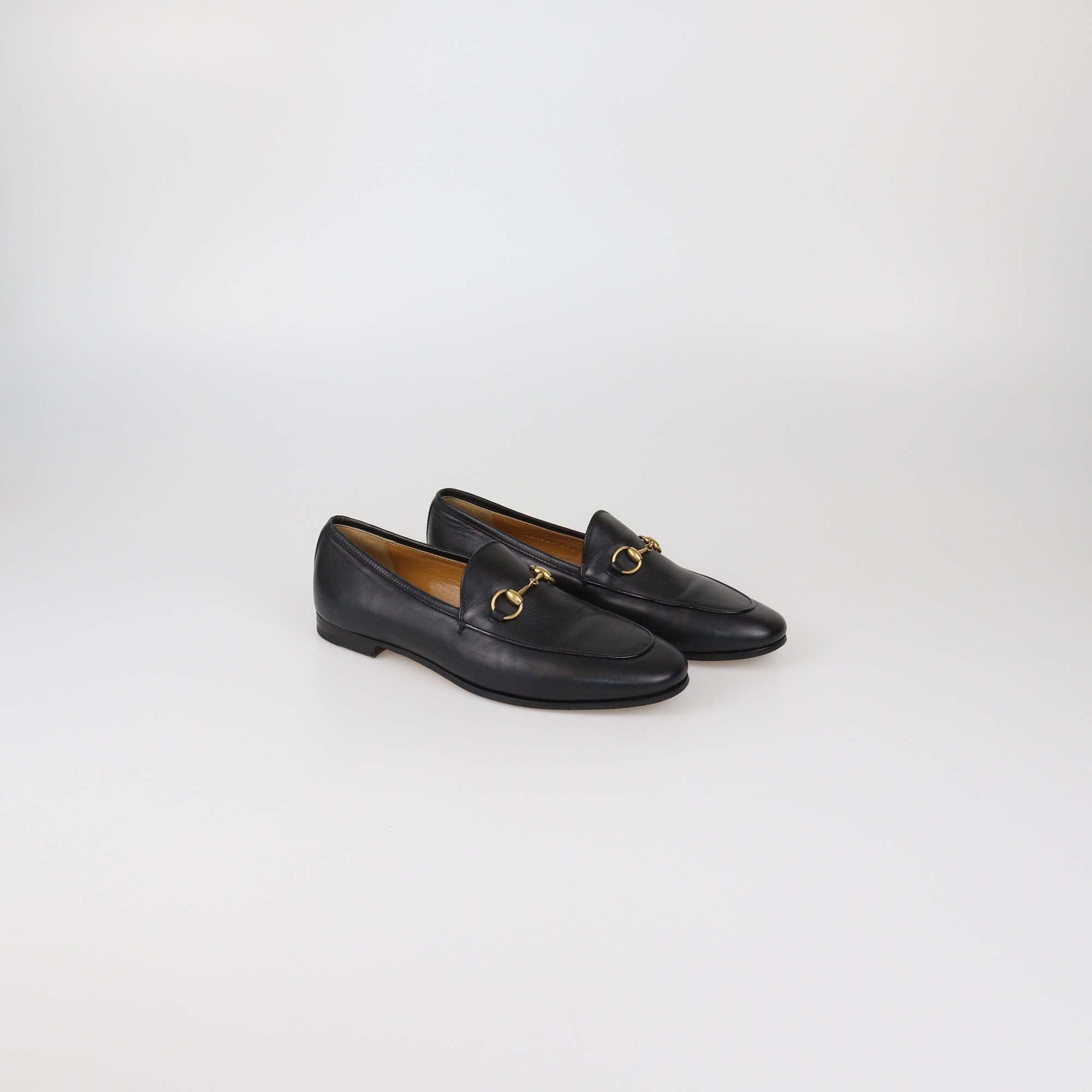 Gucci Black Leather Jordaan Horsebit Loafers