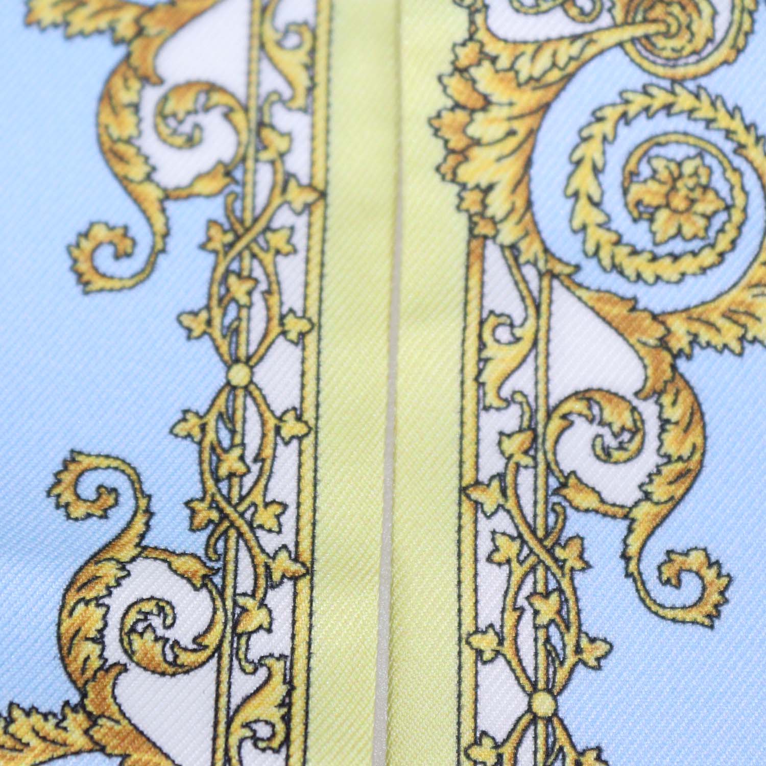 Versace Light Blue/Yellow Silk Spring Barocco Print Twill Ribbon