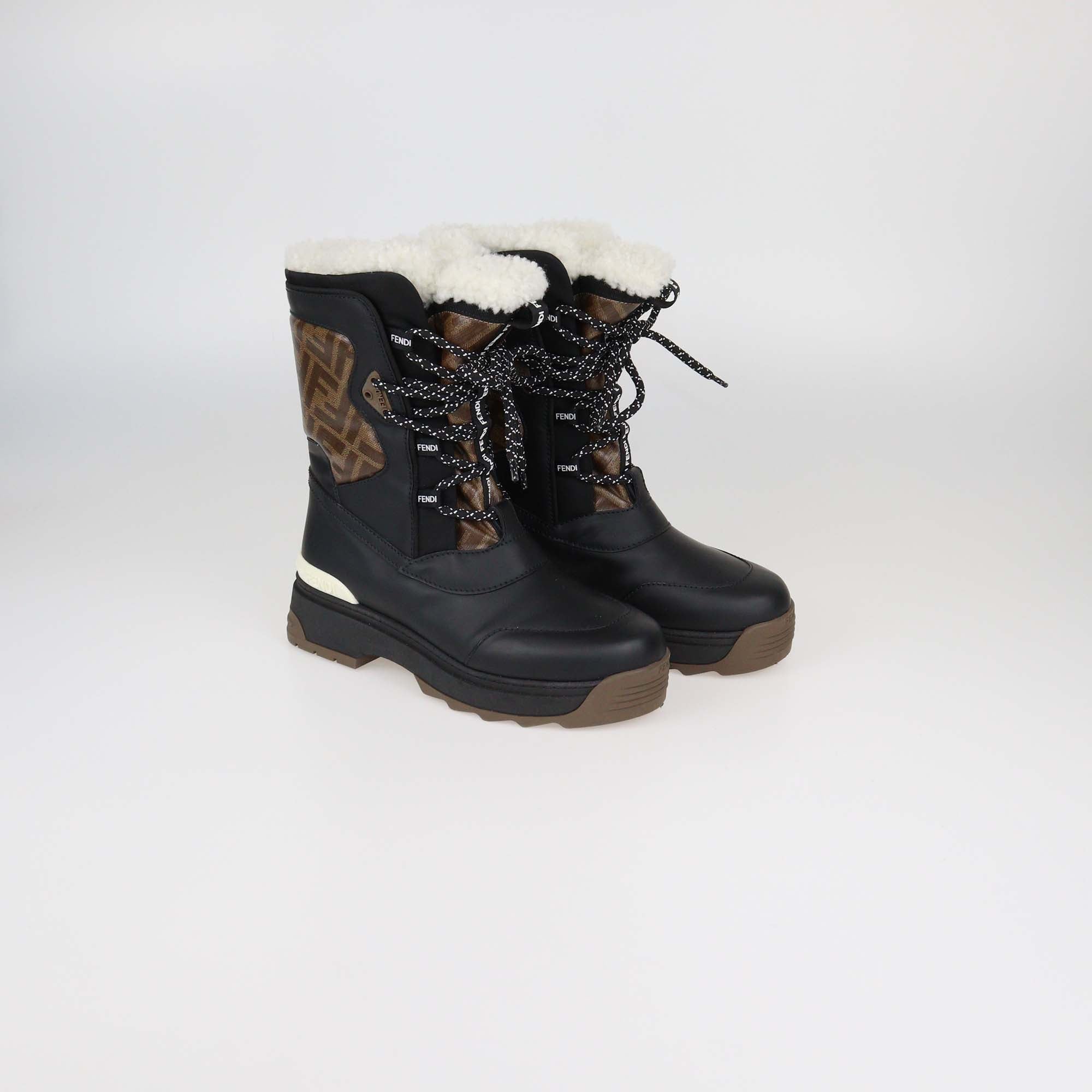 Fendi Black/Brown Zucca Coated Canvas and Leather T-Rex Snow Boots