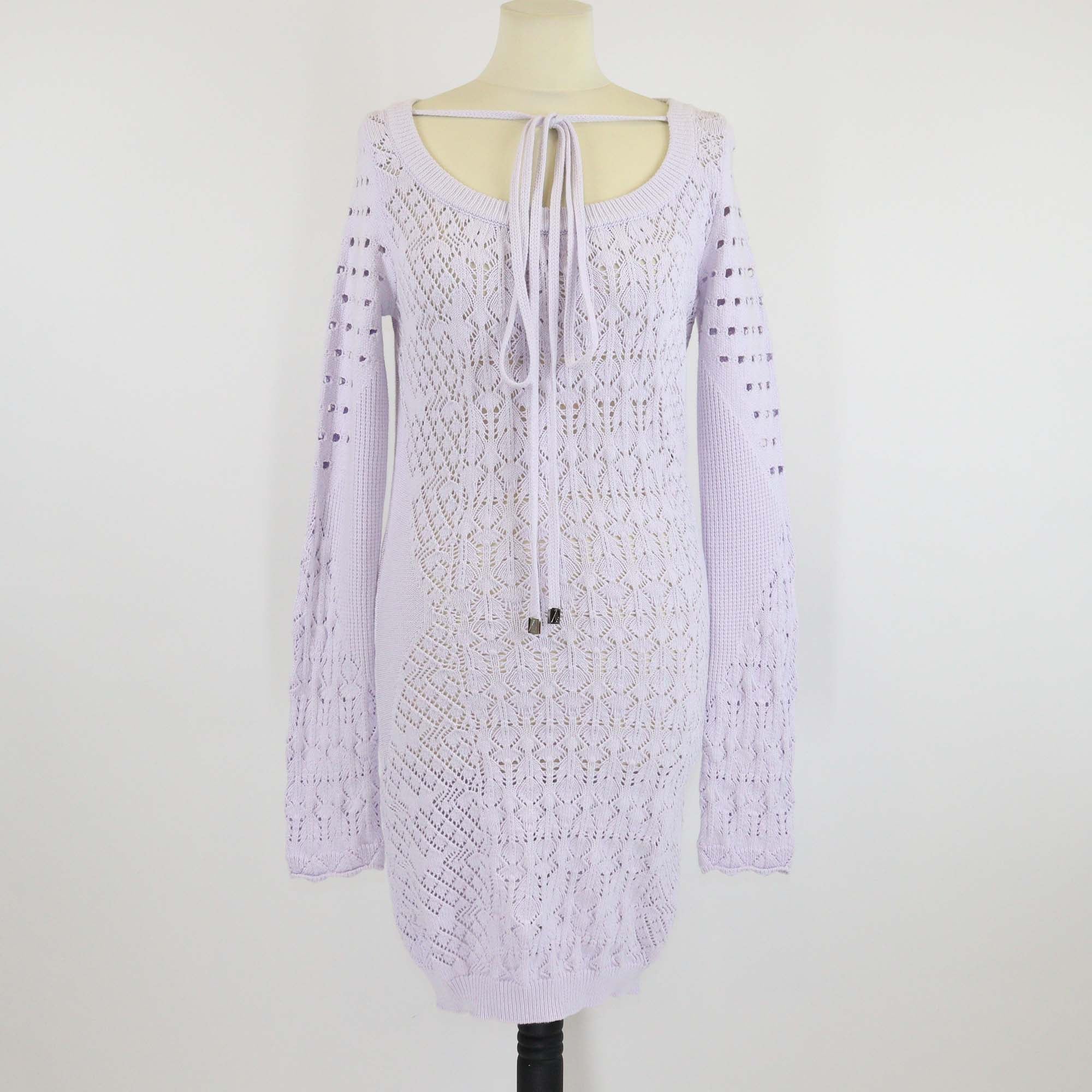 The Attico Lilac Crochet Blend Cotton Long Sleeve Mini Dress