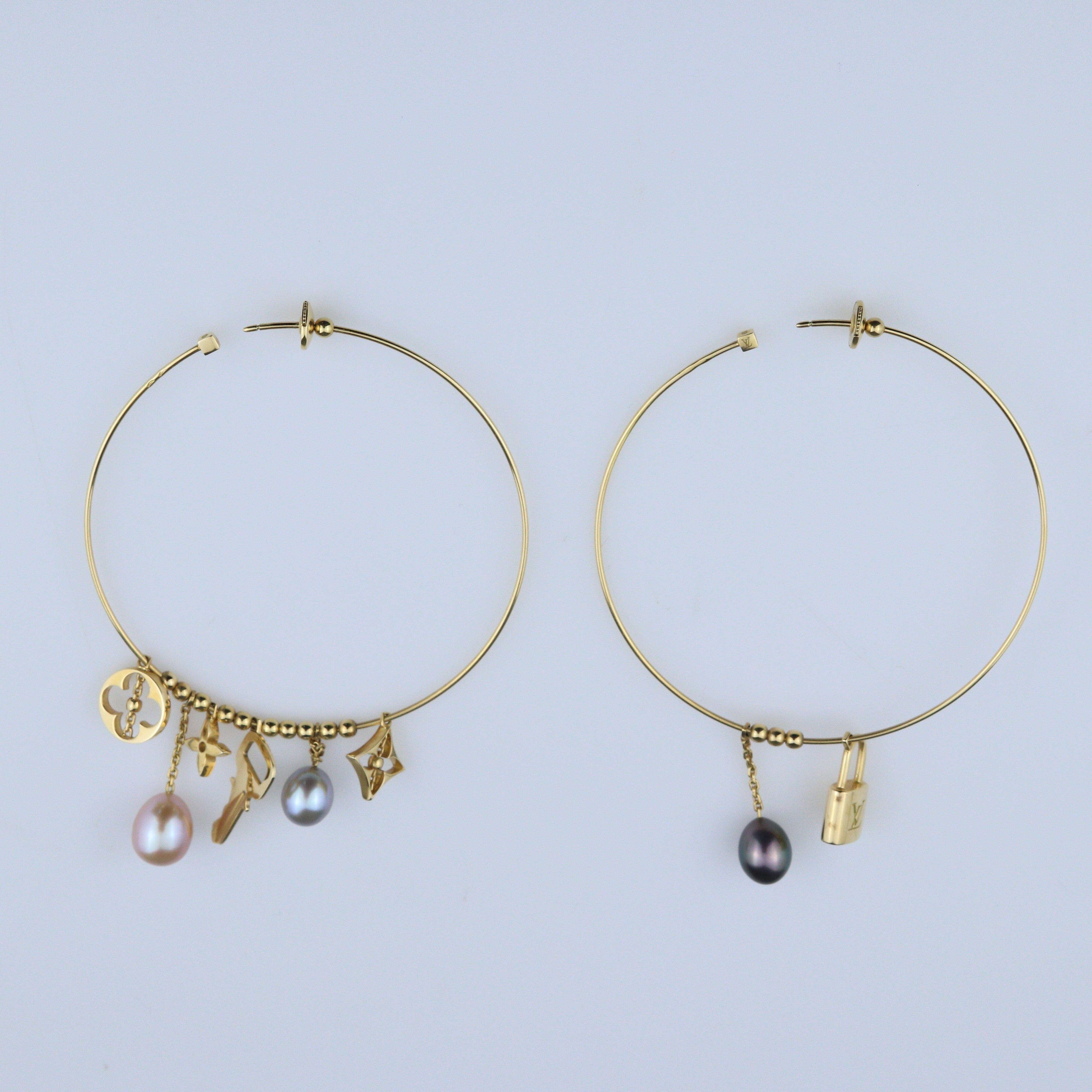 Gold Pearl Monogram Hoop Earrings Fine Jewelry Louis Vuitton 