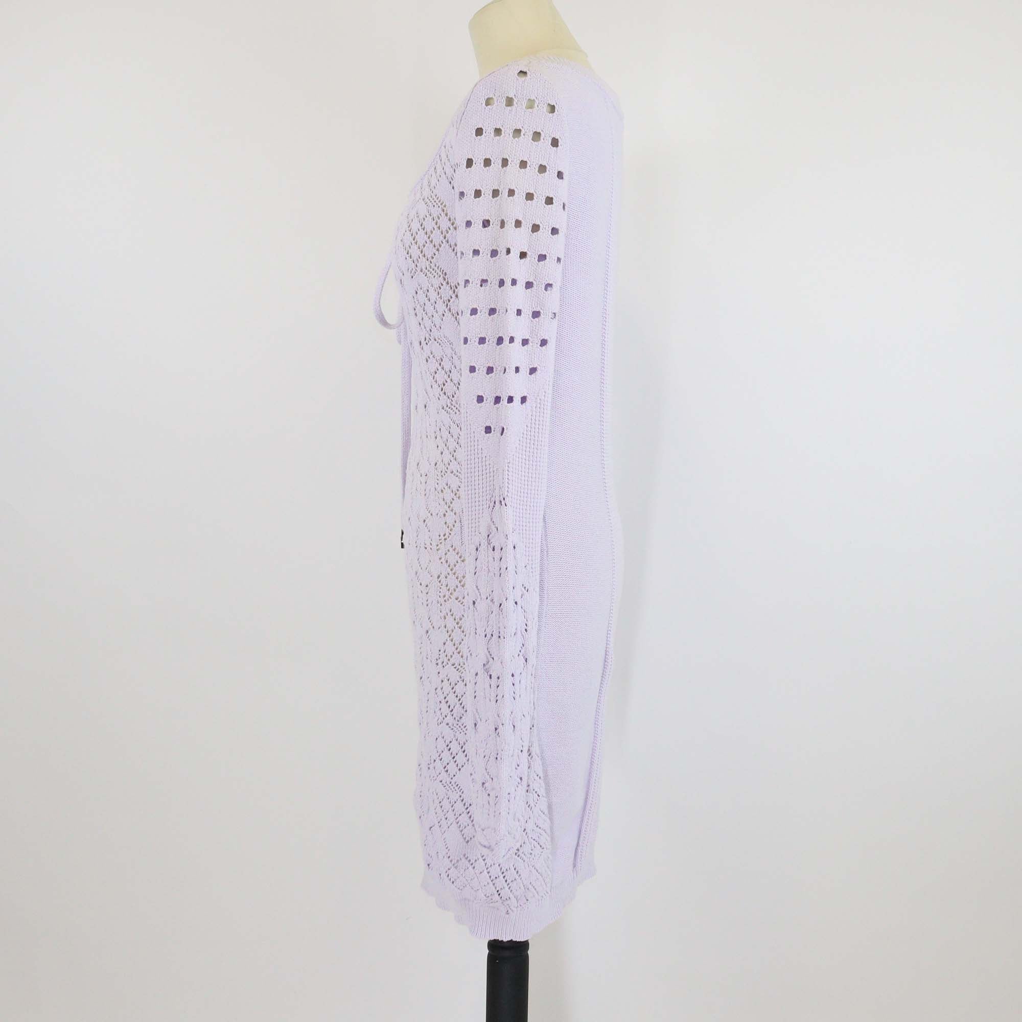 The Attico Lilac Crochet Blend Cotton Long Sleeve Mini Dress