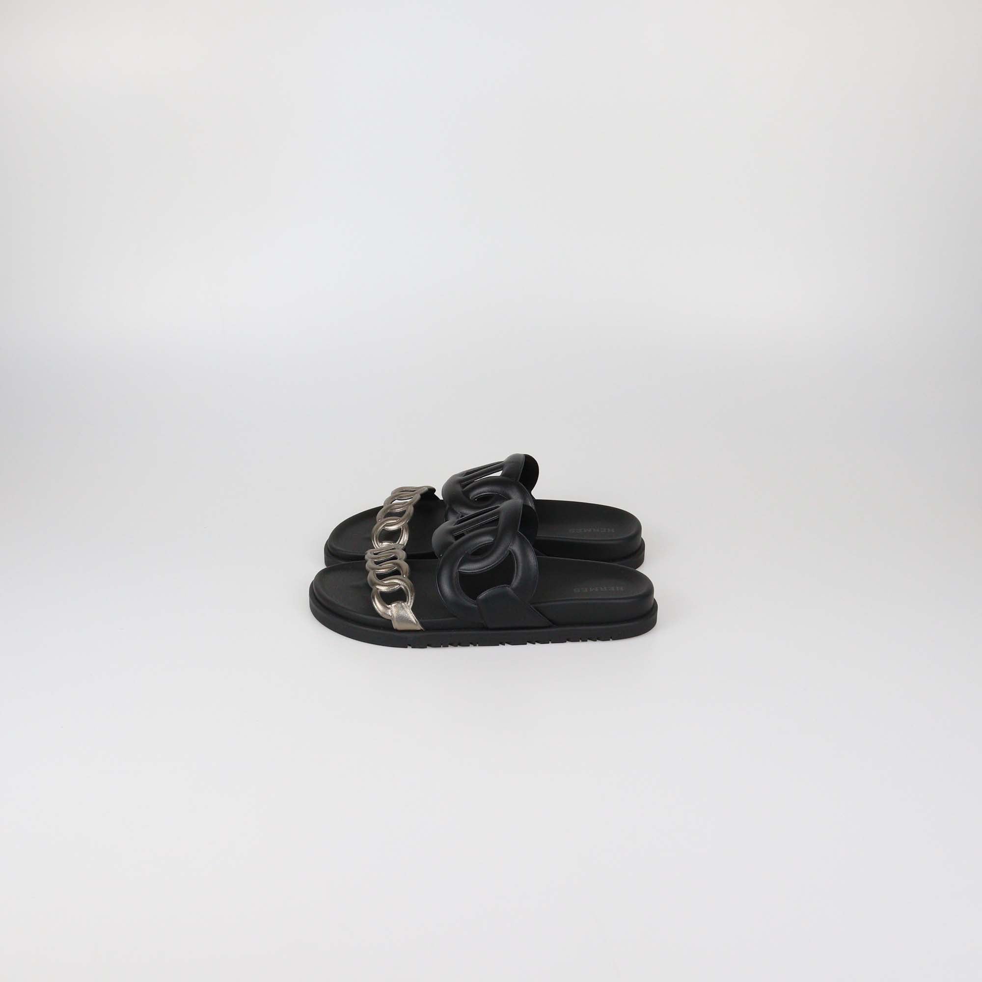 Hermes Black/Mordore Leather Extra Sandals