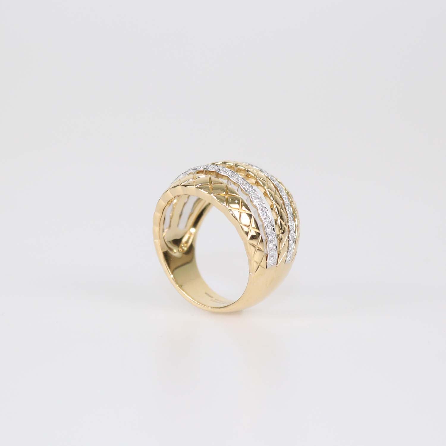 Chanel Two-Tone 18K Gold Diamond Quilted Coco Crush Cocktail Ring Size 11 US
