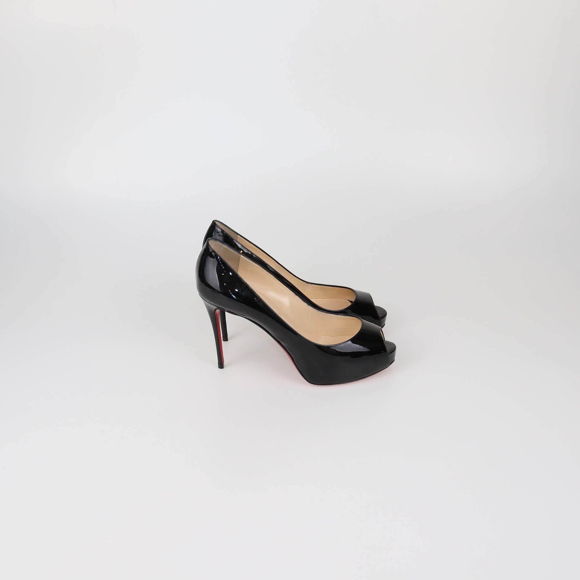 Christian Louboutin Black Patent Leather New Very Prive Peep Toe Pumps
