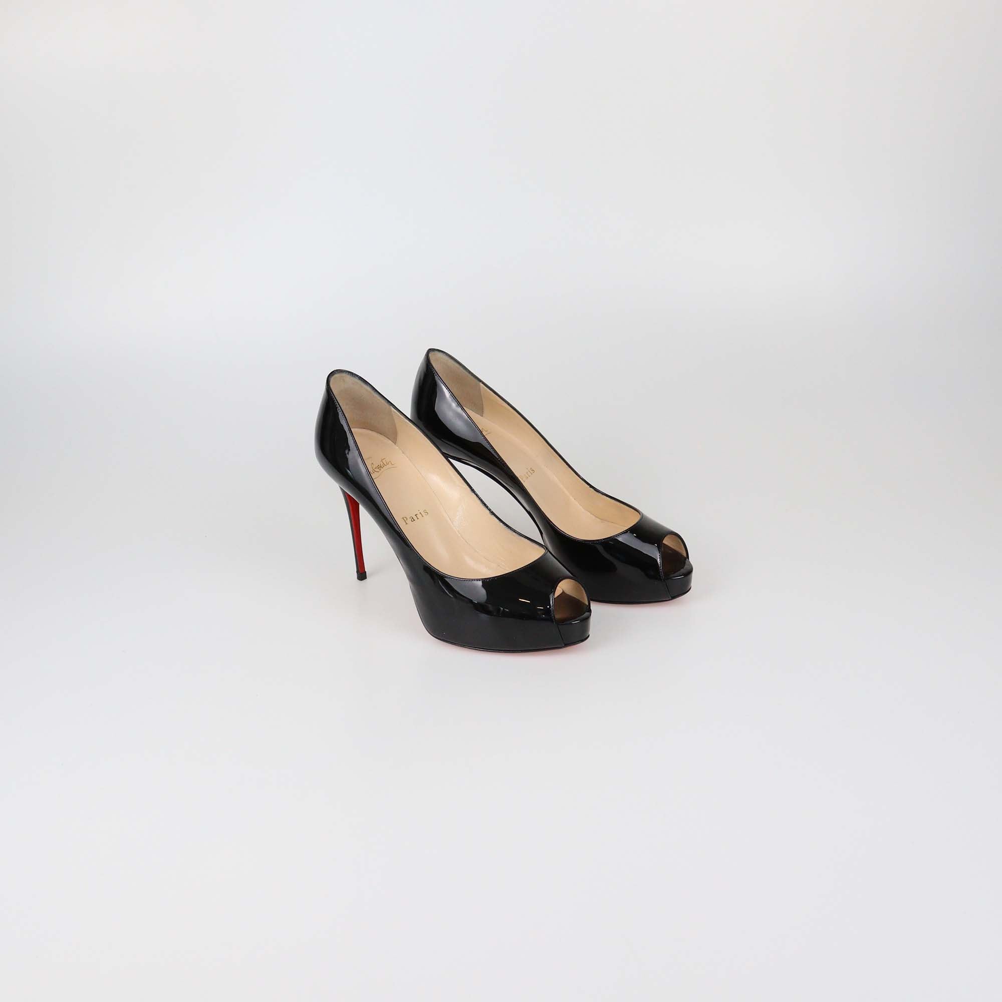 Christian Louboutin Black Patent Leather New Very Prive Peep Toe Pumps