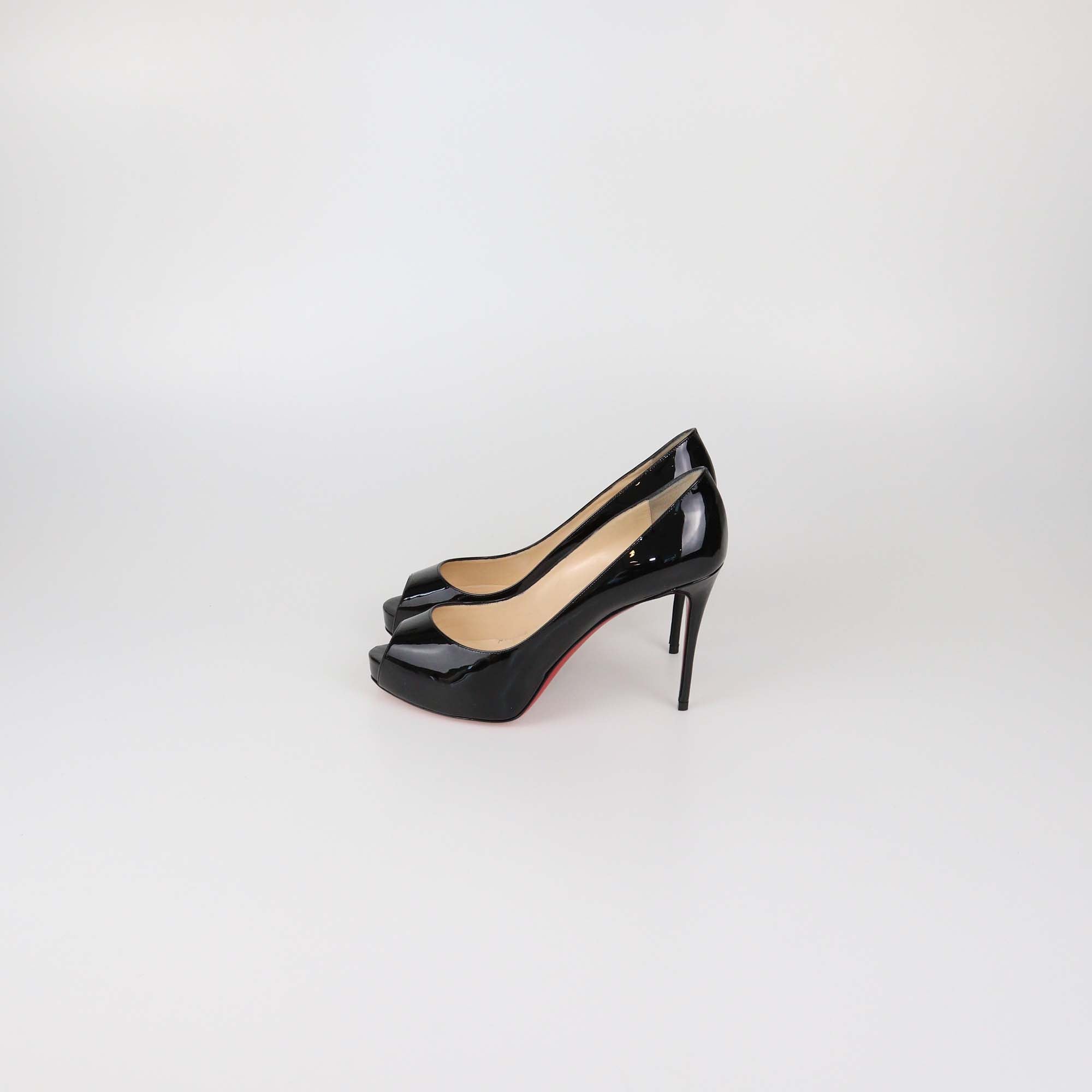 Christian Louboutin Black Patent Leather New Very Prive Peep Toe Pumps