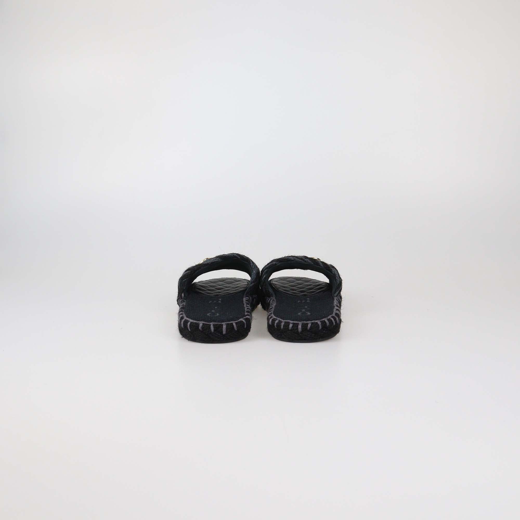 Chanel Black/Grey Braided Fabric CC Flat Slides