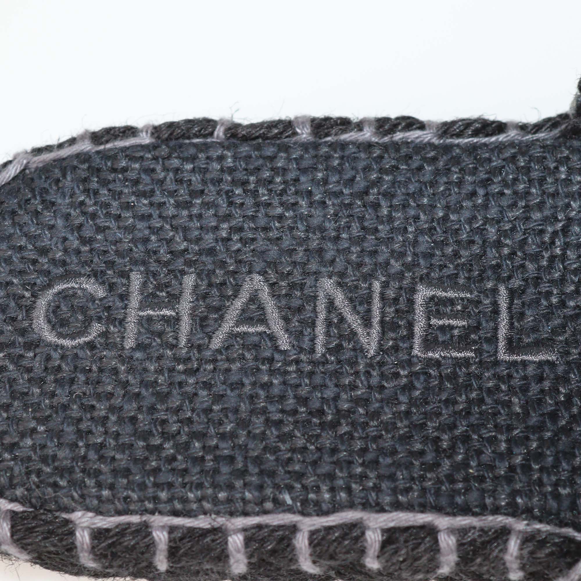 Chanel Black/Grey Braided Fabric CC Flat Slides