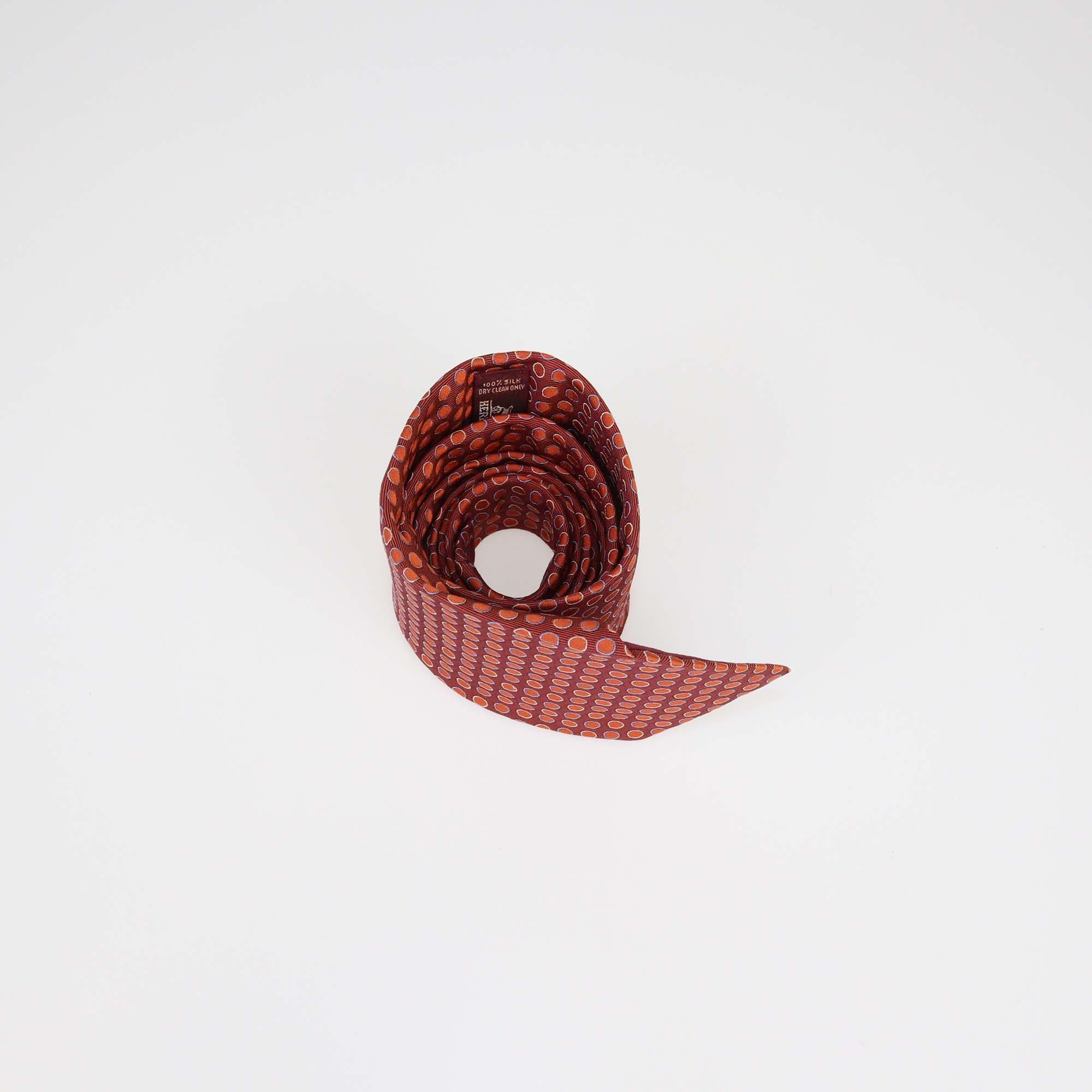 Hermes Orange Silk Polka Dots Print Tie