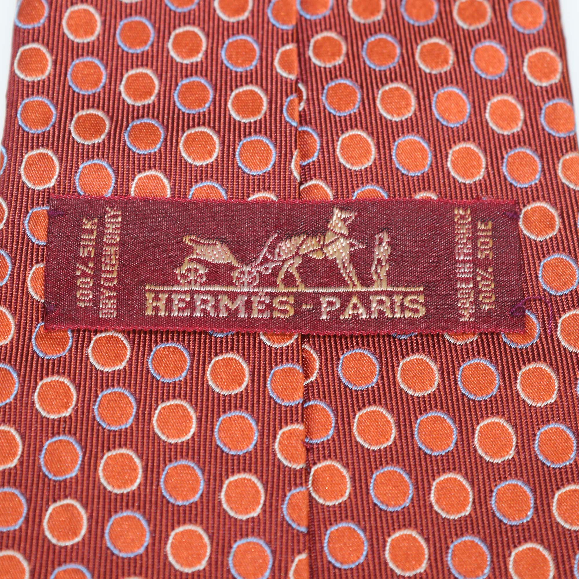 Hermes Orange Silk Polka Dots Print Tie