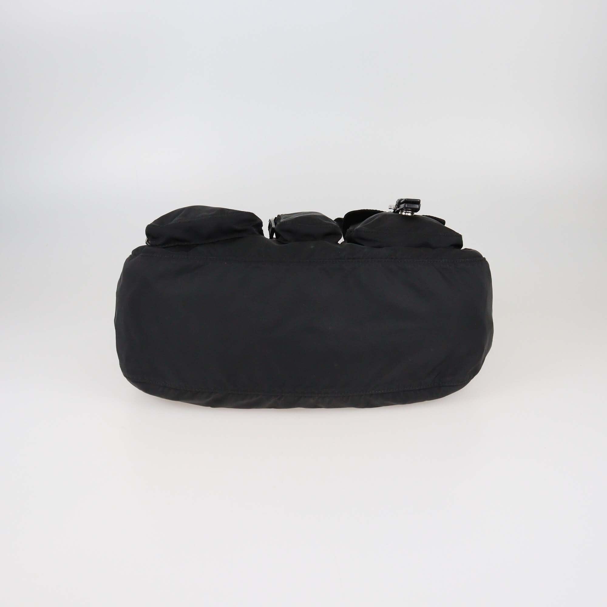 Prada Black Nylon Triple Pocket Shoulder Bag Womens Prada