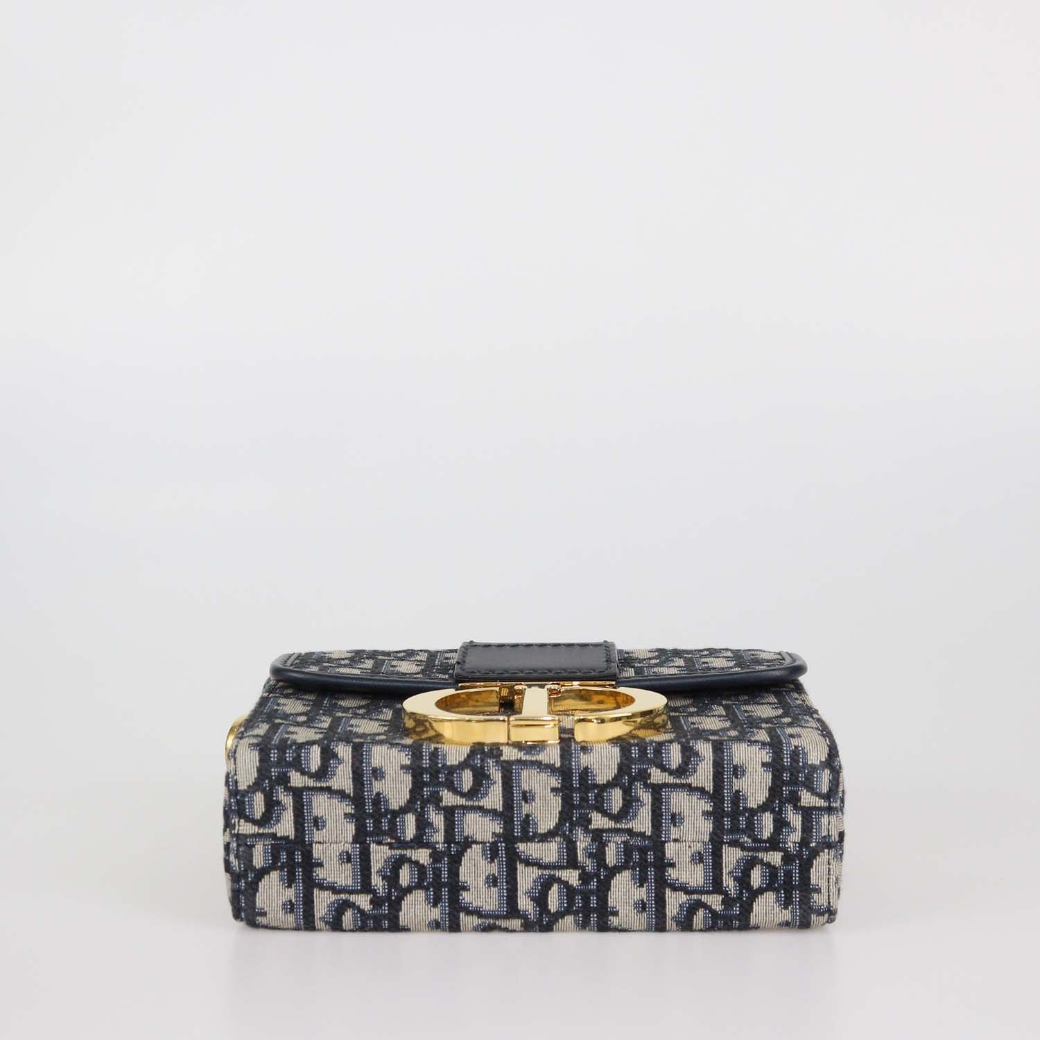 Christian Dior Navy Blue Oblique Canvas and Leather 30 Montaigne Bag