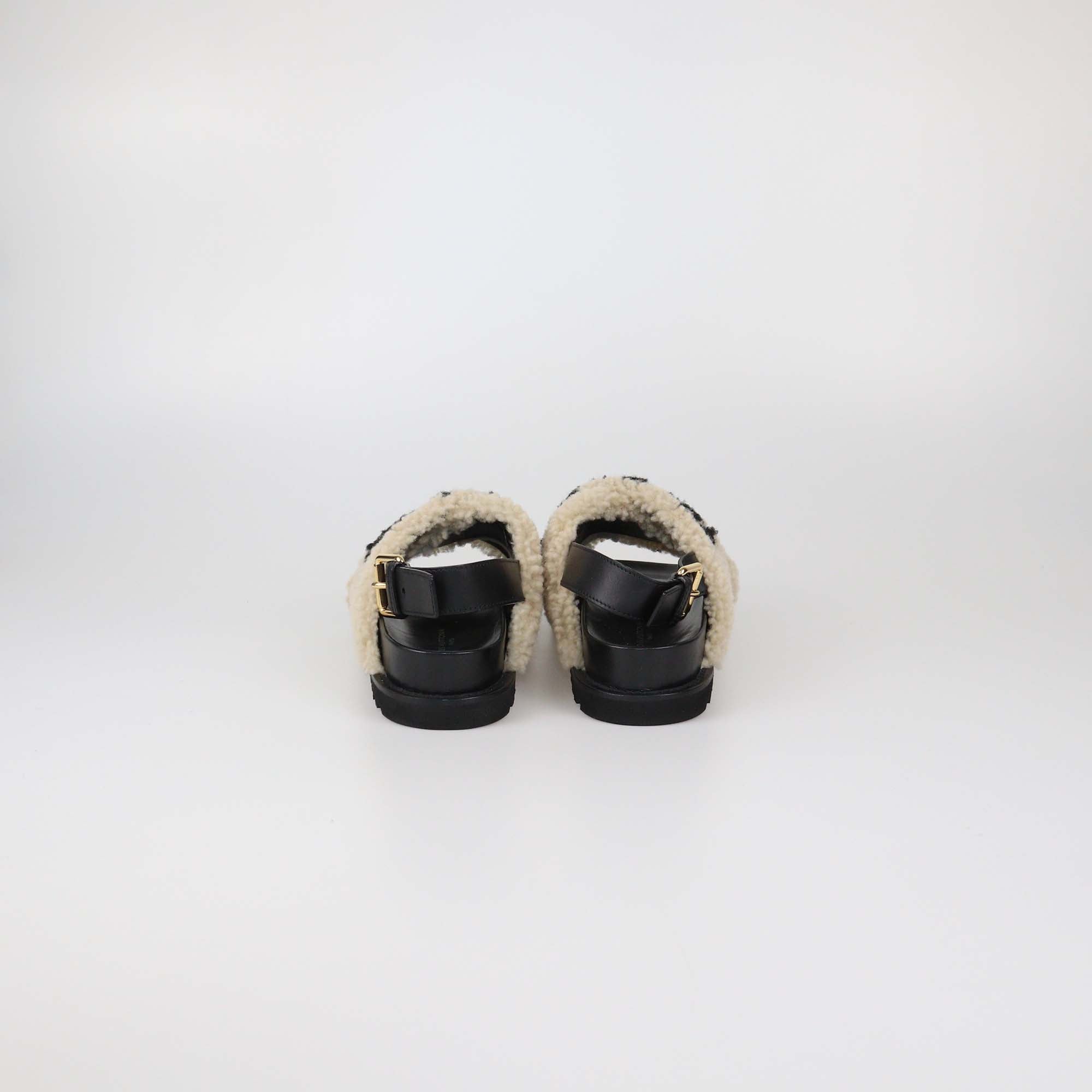 Louis Vuitton Beige/Black Shearling Paseo Comfort Flat Sandals