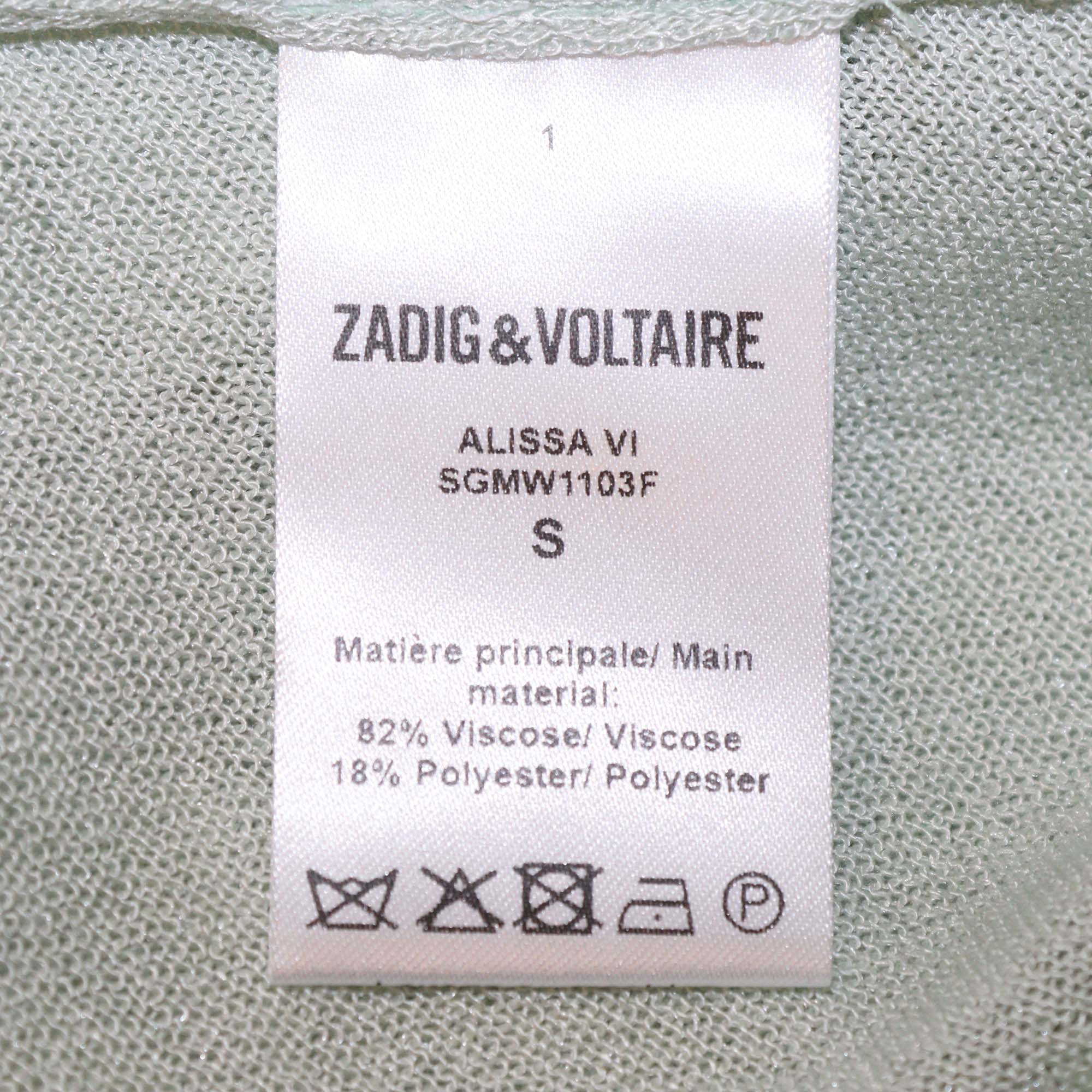 Zadig & Voltaire Light Green Viscose V Neck Thin Sweater