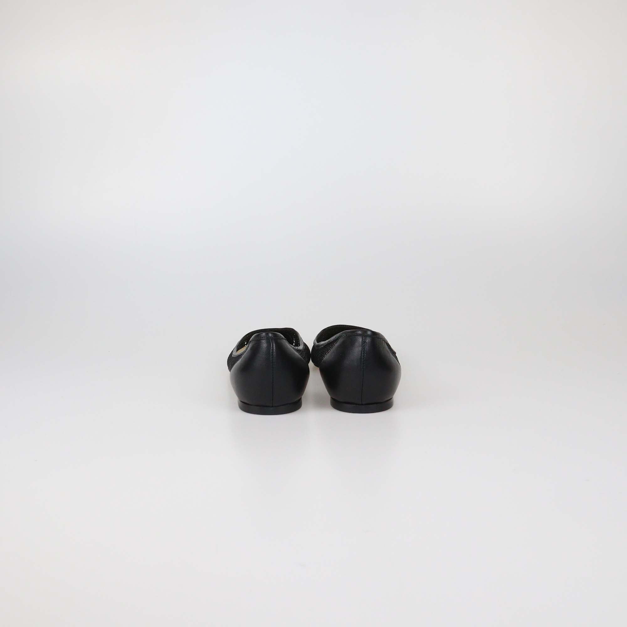 Jimmy Choo Black Mesh Nylon and Leather Pointed Toe Flats