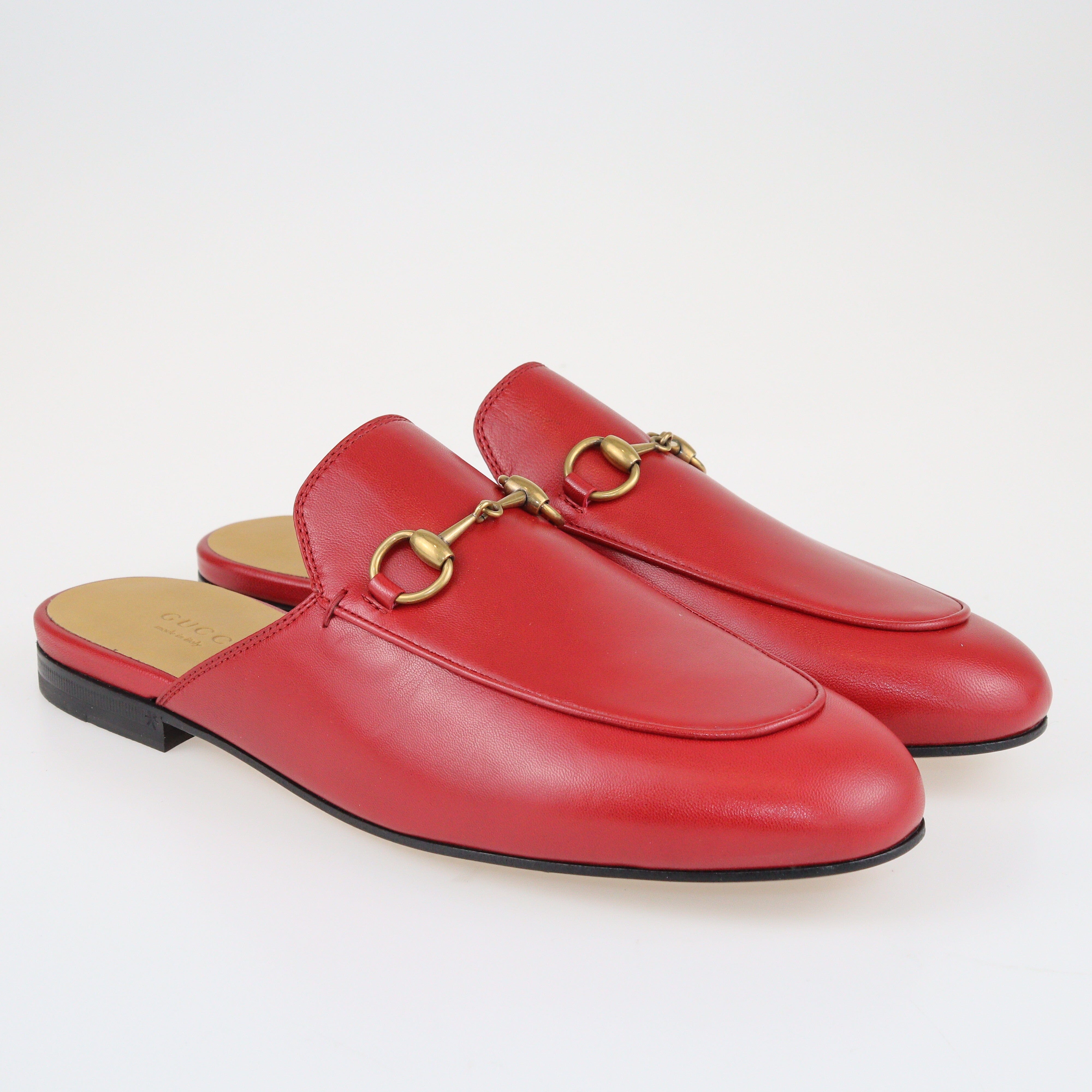 Red Princetown Horsebit Mules Shoes Gucci 