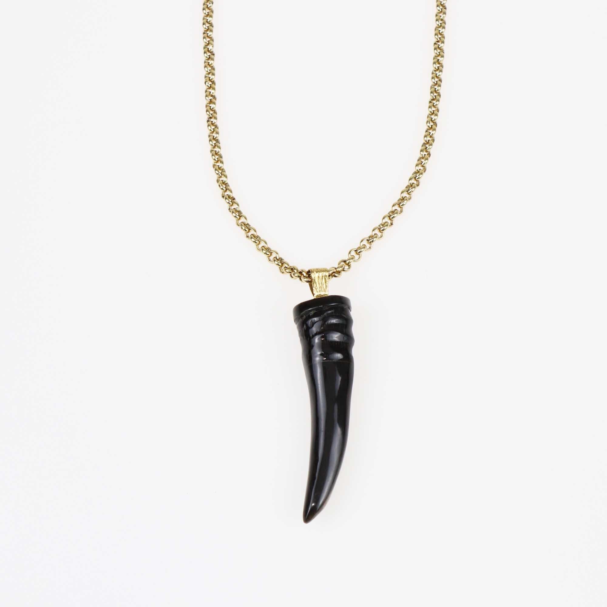 Roberto Cavalli Gold Tone Metal Chain Black Horn Pendant Necklace Accessories Roberto Cavalli