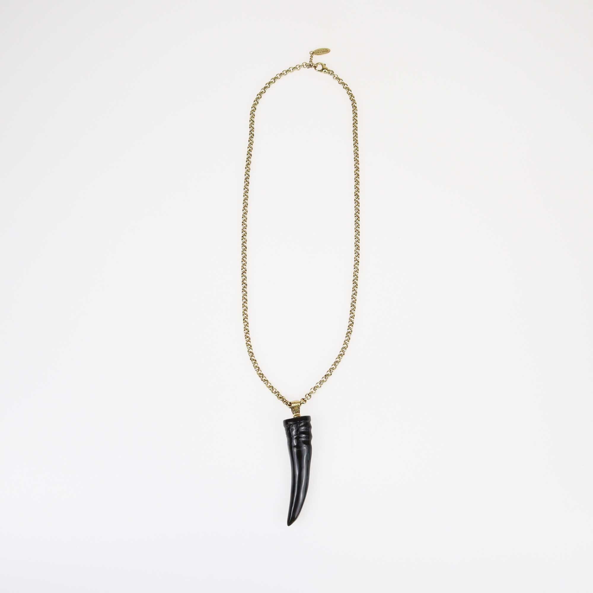 Roberto Cavalli Gold Tone Metal Chain Black Horn Pendant Necklace Accessories Roberto Cavalli