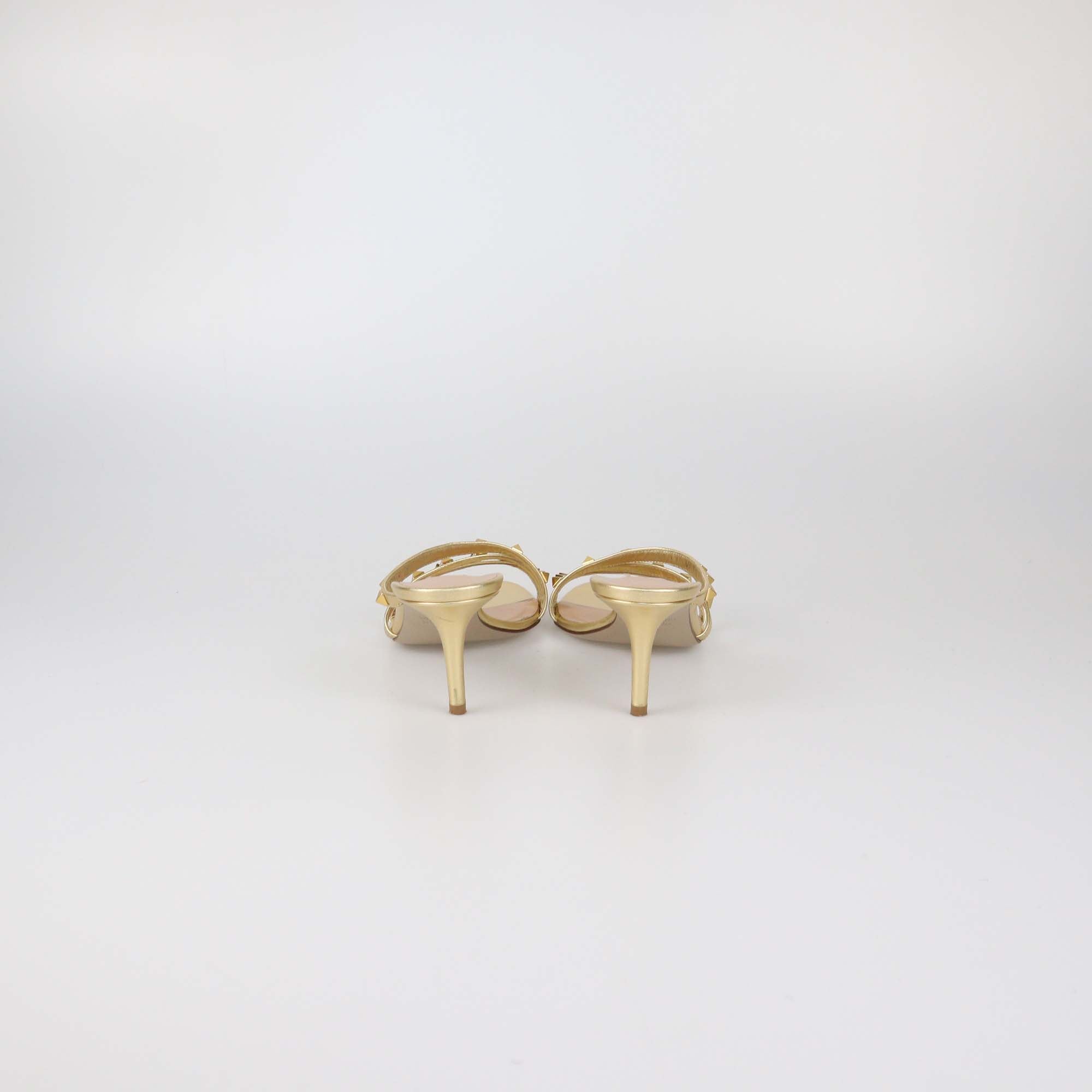 Valentino Gold Leather Rockstud Slide Sandals